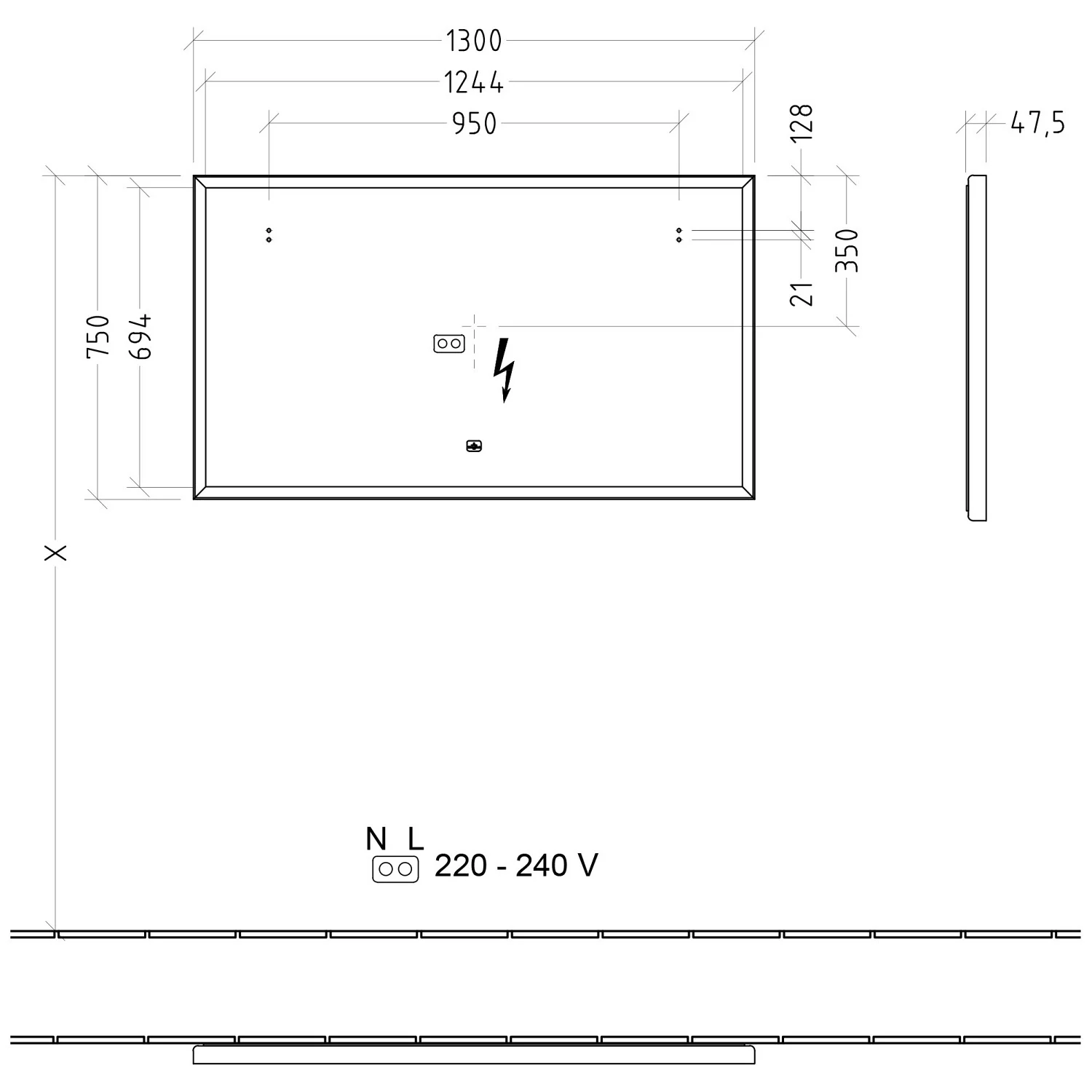 Villeroy & Boch Subway 3.0 Badspiegel mit Sensordimmer in der Größe 130 x 75 cm Bild 3