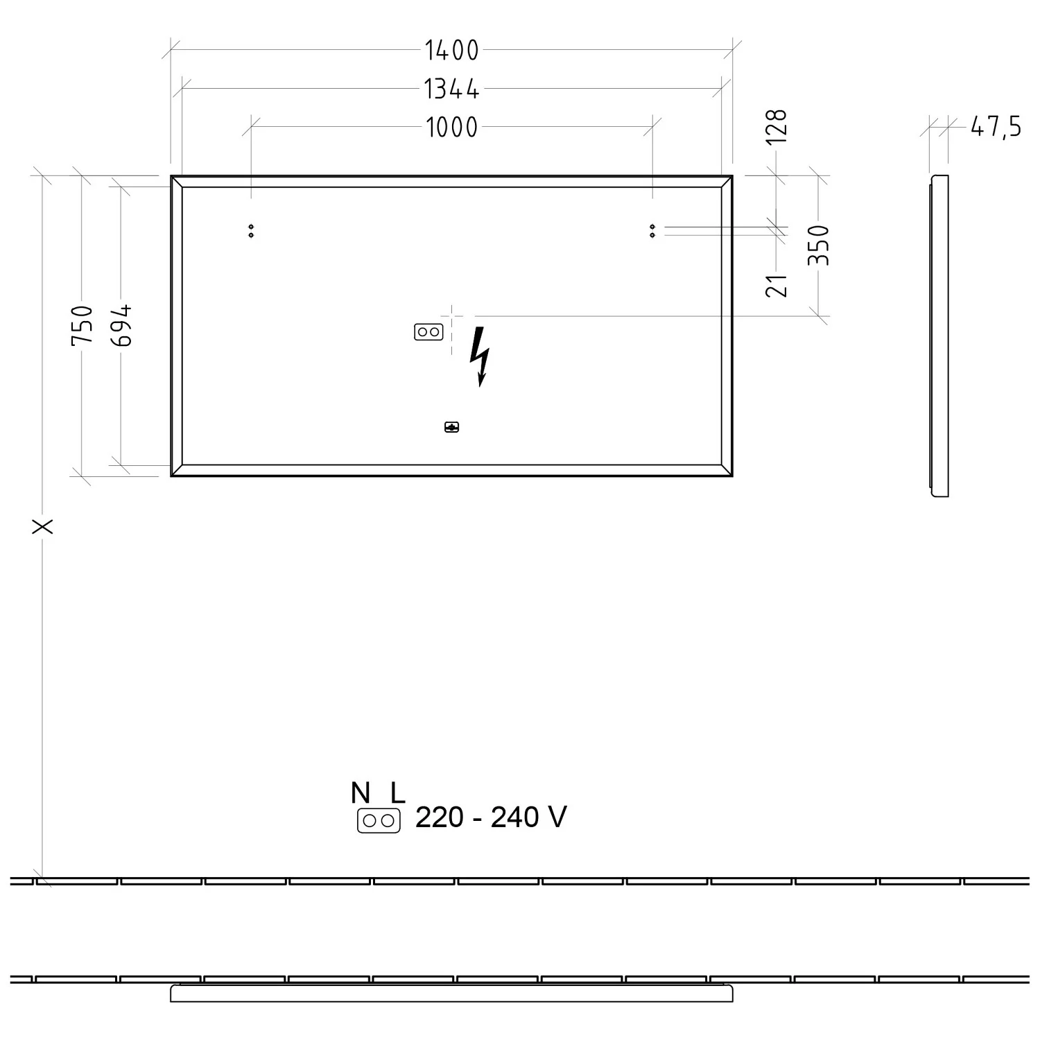 Villeroy & Boch Subway 3.0 Badspiegel mit Beleuchtung und Sensordimmer in 140 x 75 cm Bild 3