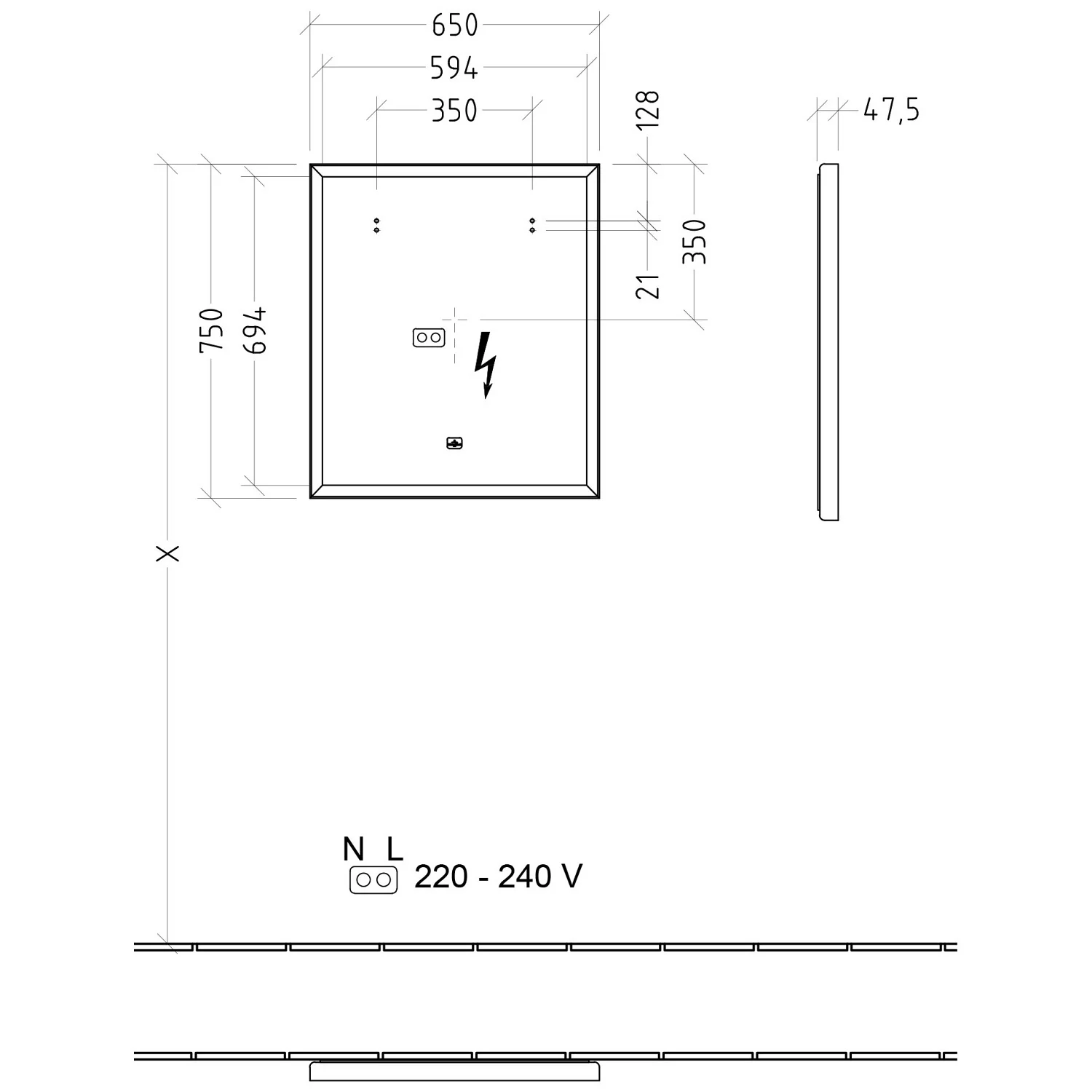Villeroy & Boch Subway 3.0 Badspiegel mit Beleuchtung und Sensordimmer in 65 x 75 cm, weiß matt Bild 3