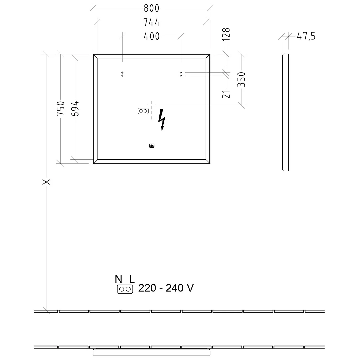 Villeroy & Boch Subway 3.0 Badspiegel mit Beleuchtung und Sensordimmer in 80 x 75 cm - weiß matt Bild 3