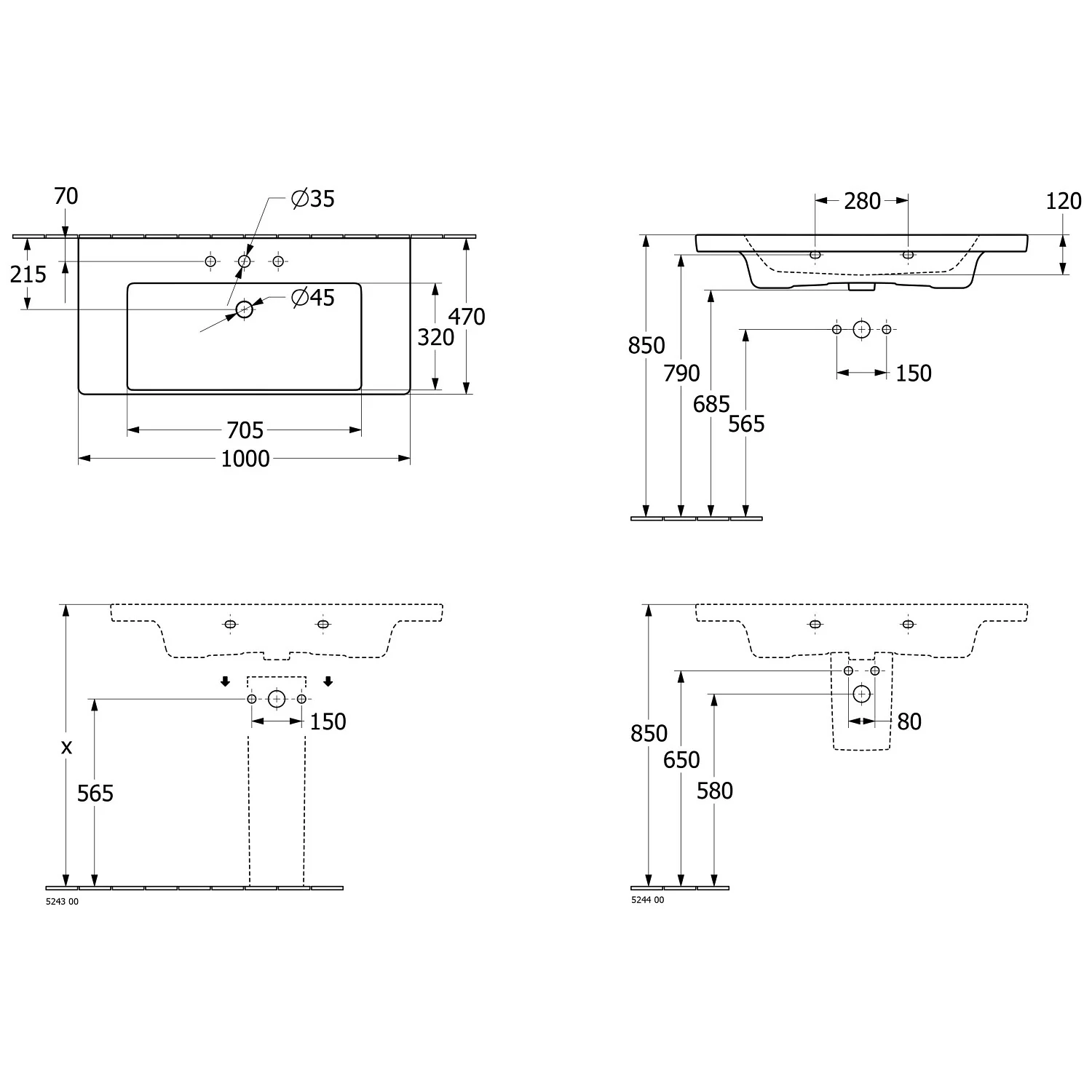 Villeroy & Boch Subway 3.0 Schrankwaschtisch 100 cm, mit 1 Hahnloch, mit Überlauf Bild 5