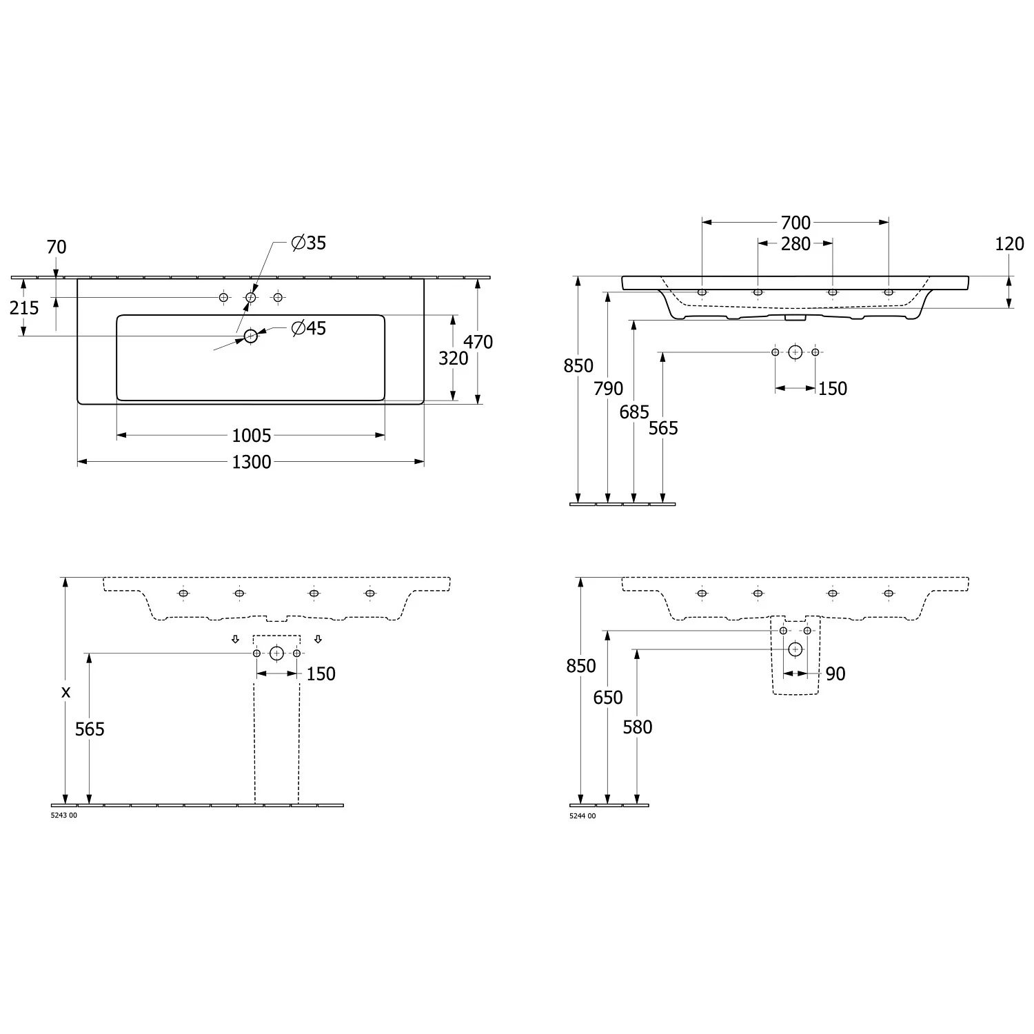 Villeroy & Boch Subway 3.0 Schrankwaschtisch 130 cm, mit 1 Hahnloch, mit Überlauf Bild 5