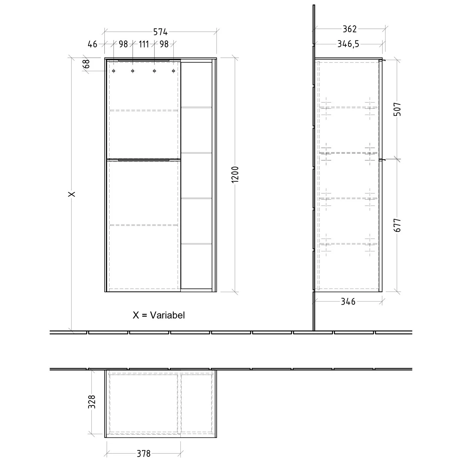 Villeroy & Boch Subway 3.0 Mittelschrank 57,4 x 120 cm mit 1 offenen Fach und 2 Türen, Anschlag links Bild 4