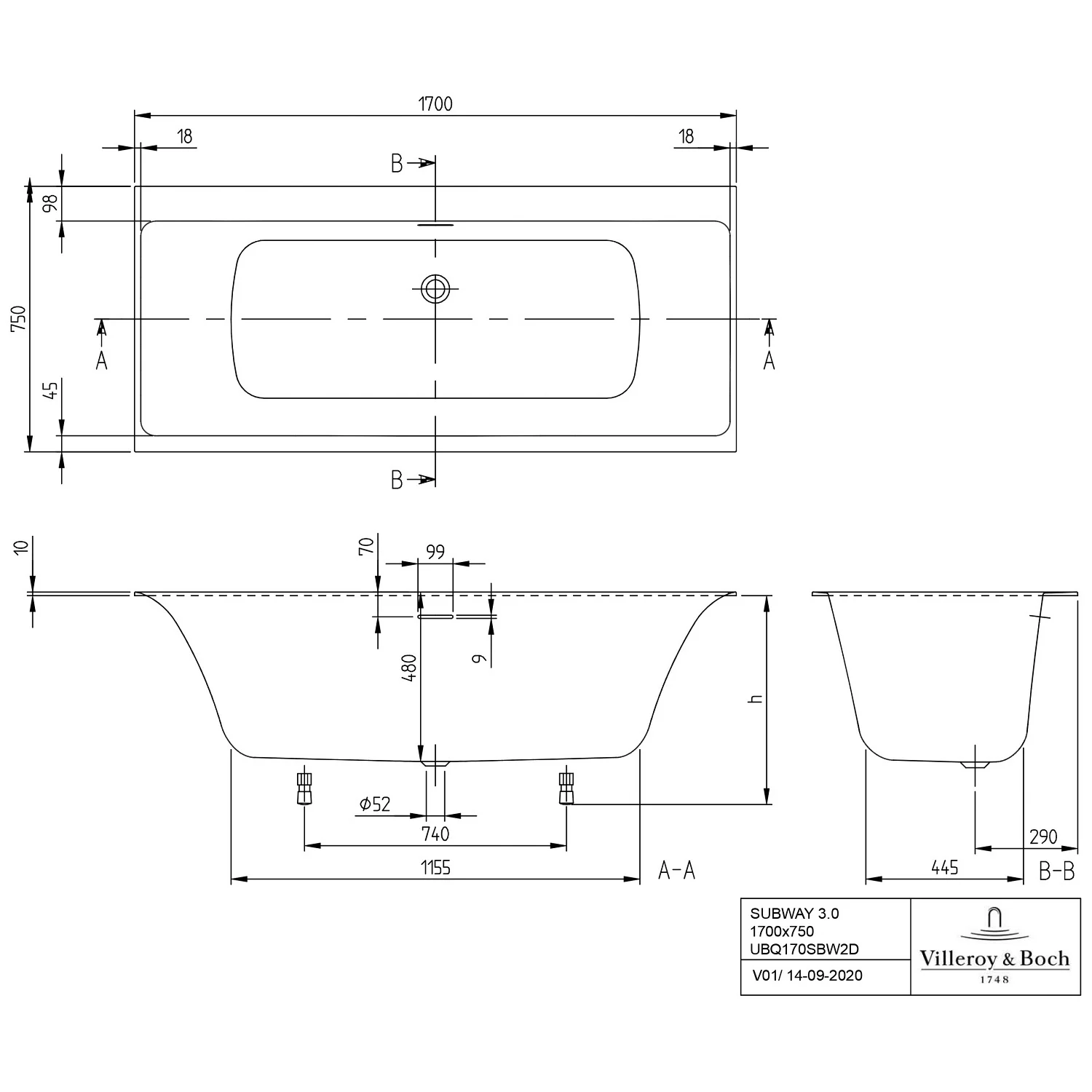 Villeroy & Boch Subway 3.0 Duo Badewanne 170 x 75 cm Bild 5