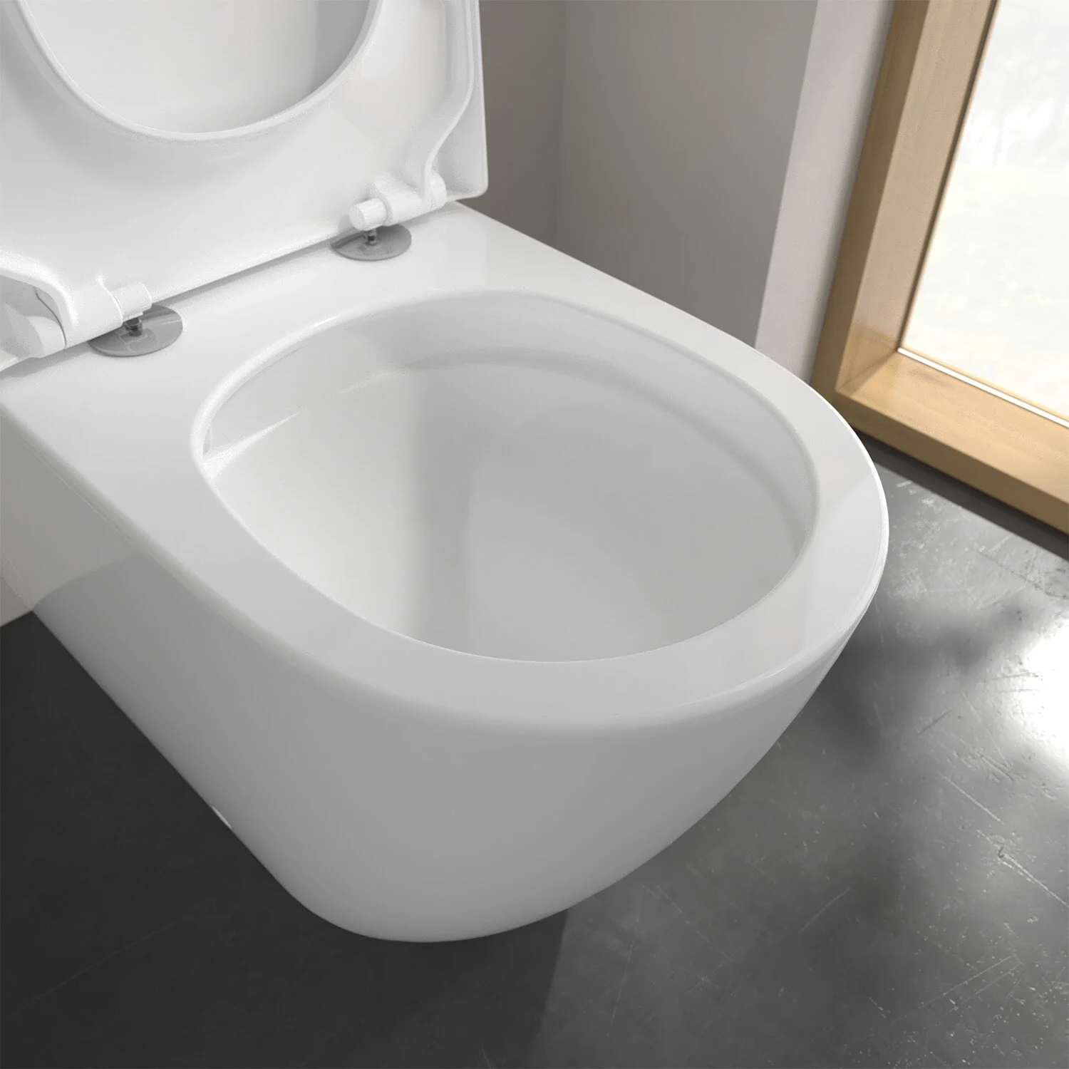 Zbliżenie białej toalety w łazience, Villeroy & Boch