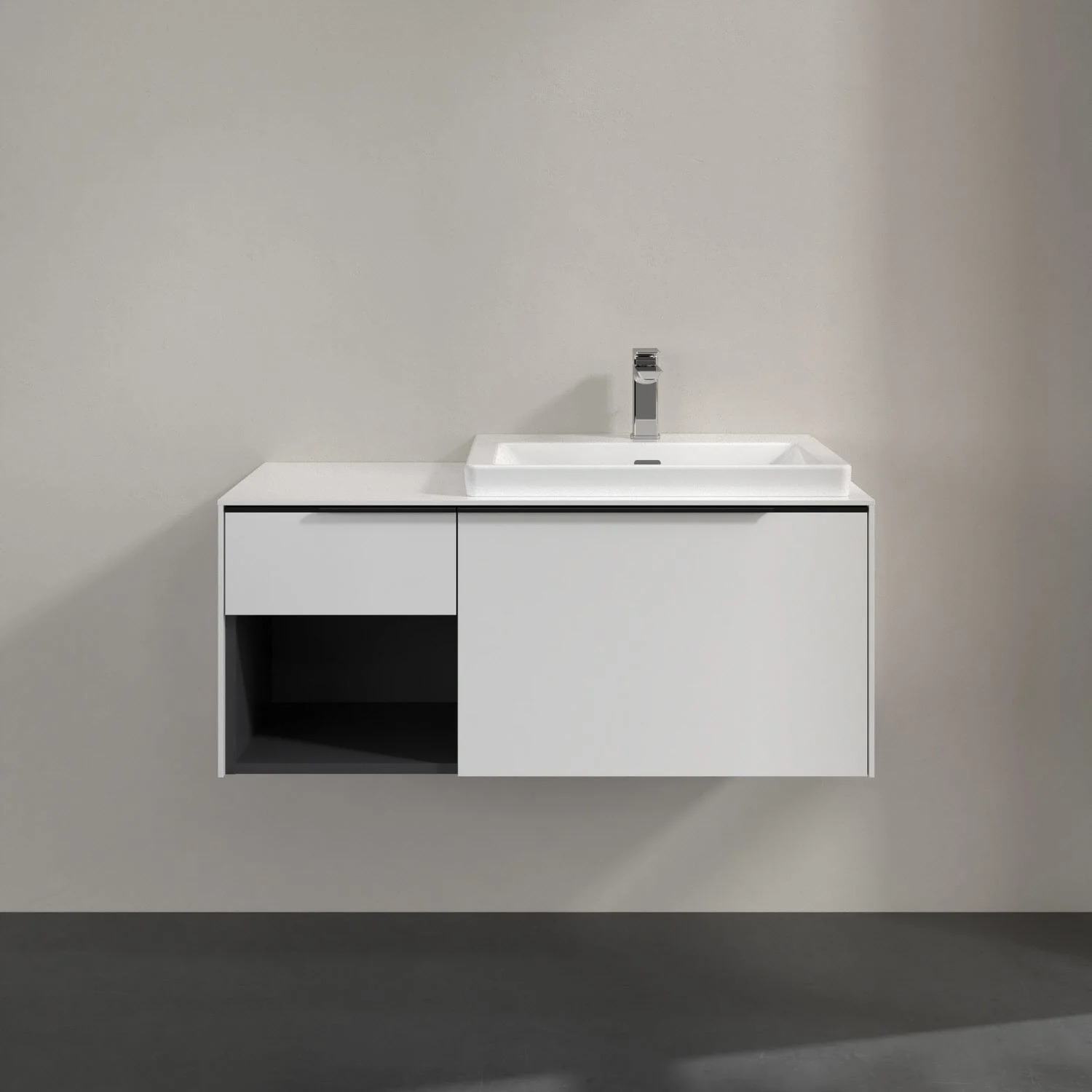 Umywalka z białą szafką zbliżenie, Villeroy & Boch