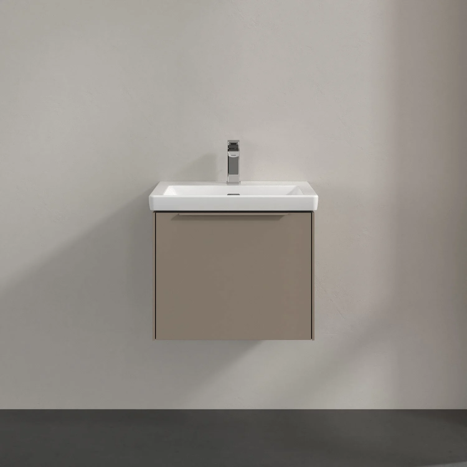 Umywalka z szafką w kolorze taupe z bliska, Villeroy & Boch