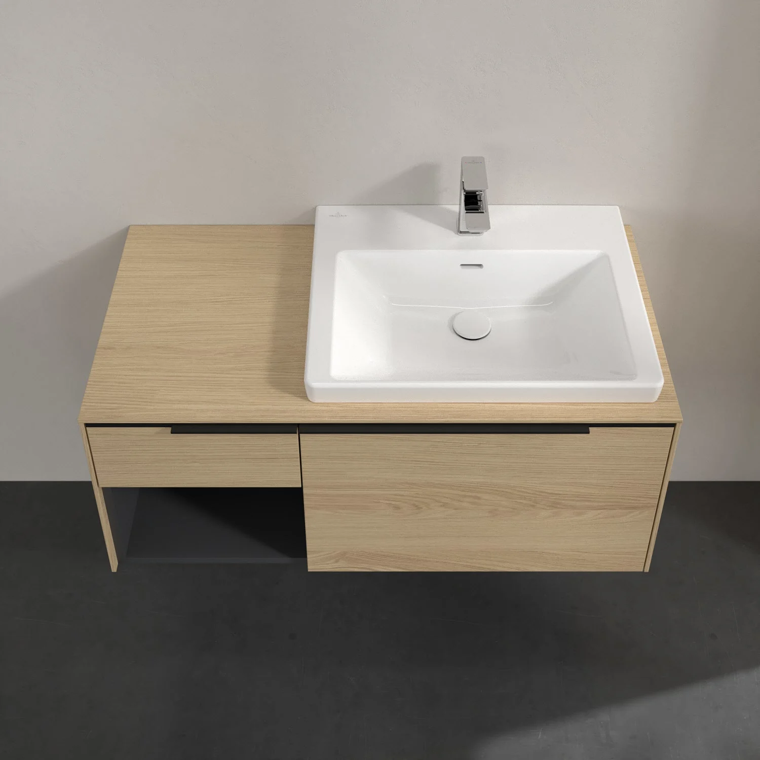 Umywalka w jasnym drewnianym wyglądzie z góry, Villeroy & Boch