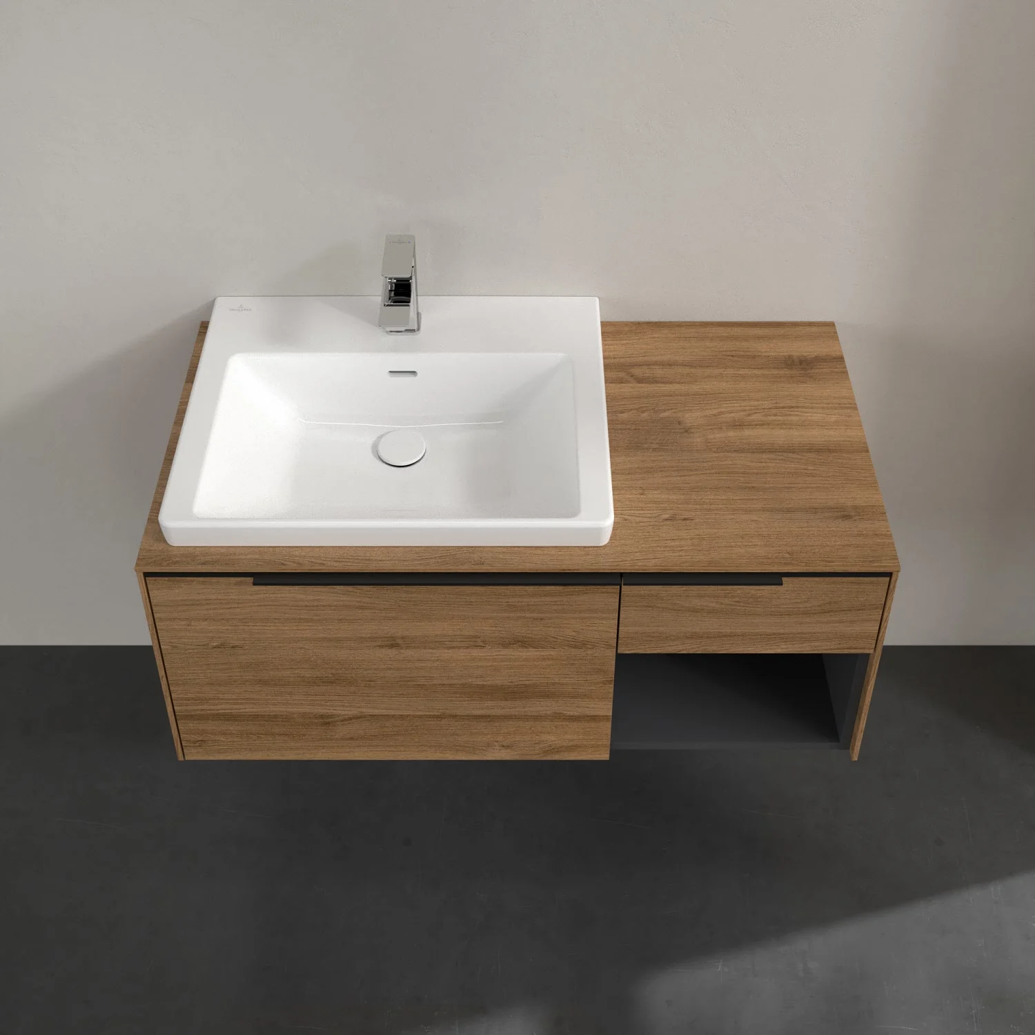 Umywalka z szafką w kolorze drewna z góry, Villeroy & Boch
