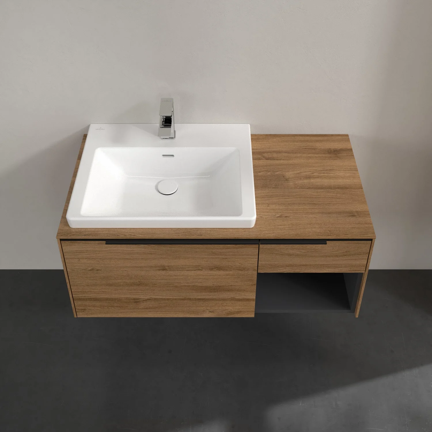 Umywalka z drewnianą powierzchnią widok z przodu, Villeroy & Boch