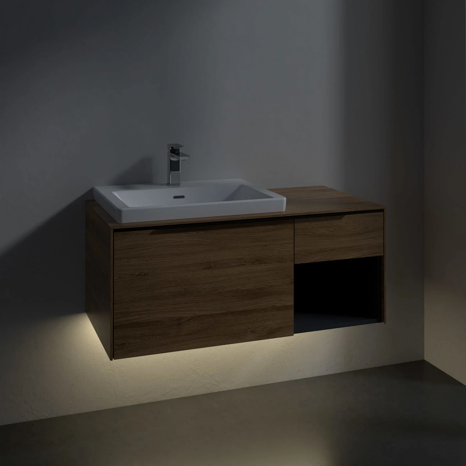 Szafka pod umywalkę w kolorze drewna zbliżenie, Villeroy & Boch