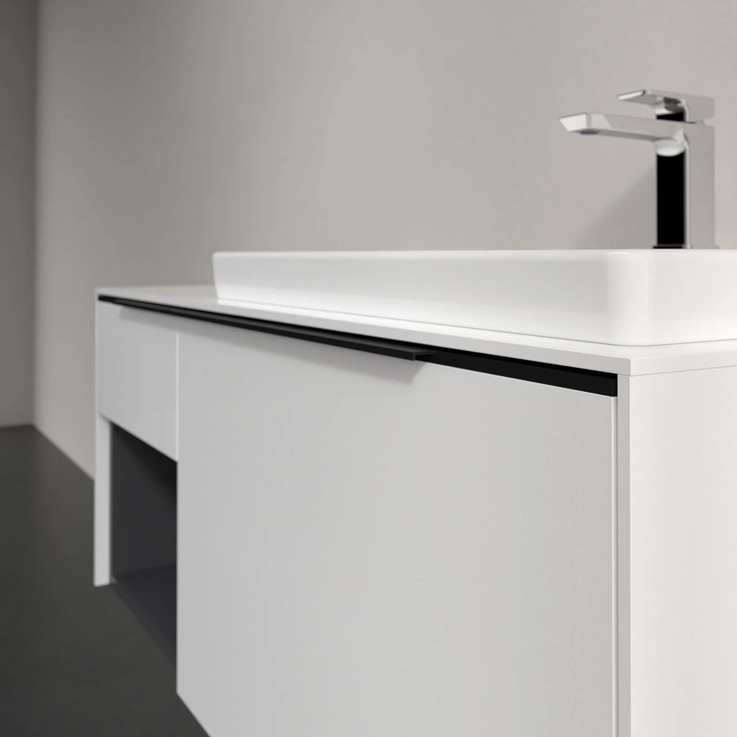 Umywalka z białą szafką zbliżenie, Villeroy & Boch