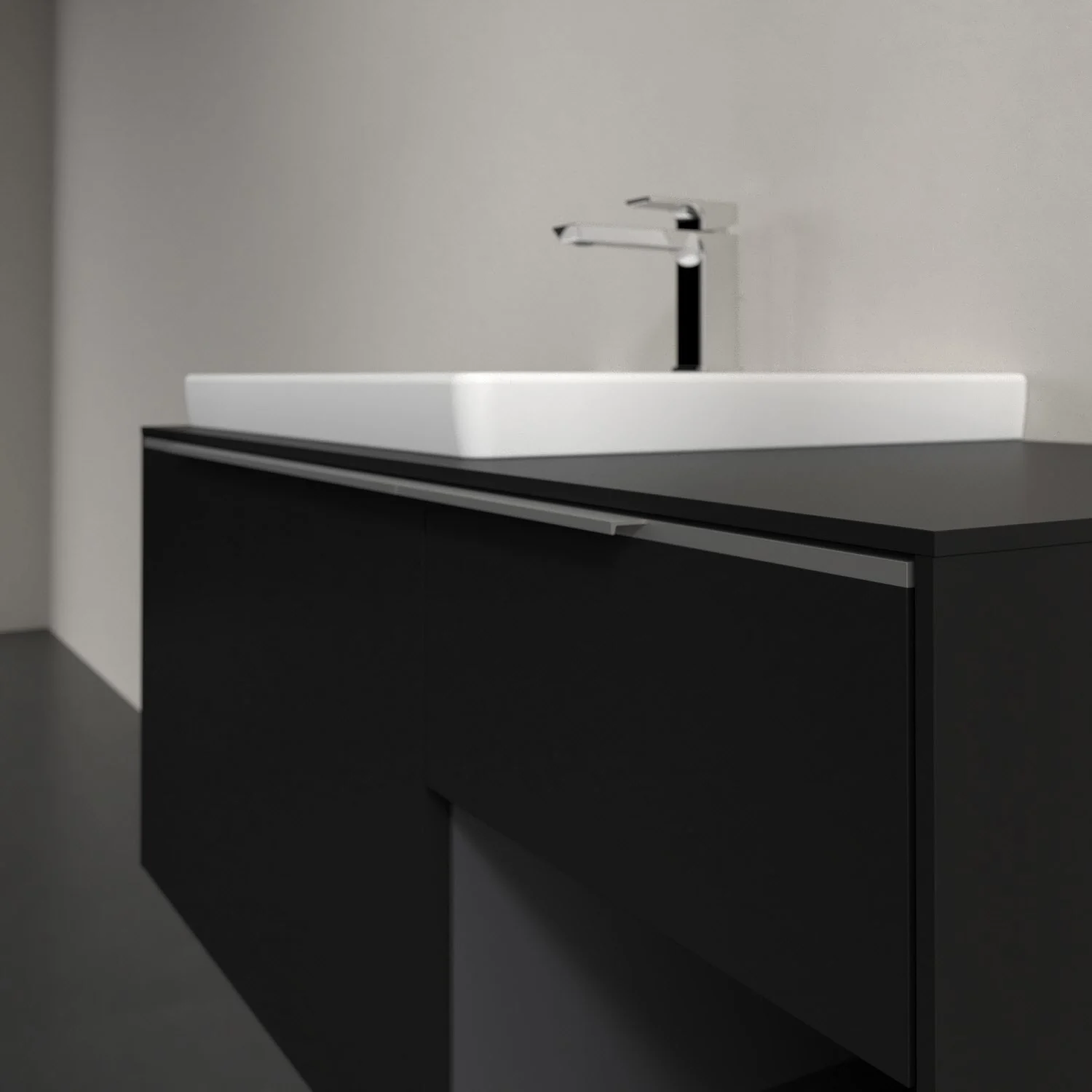 Umywalka z czarną powierzchnią zbliżenie, Villeroy & Boch