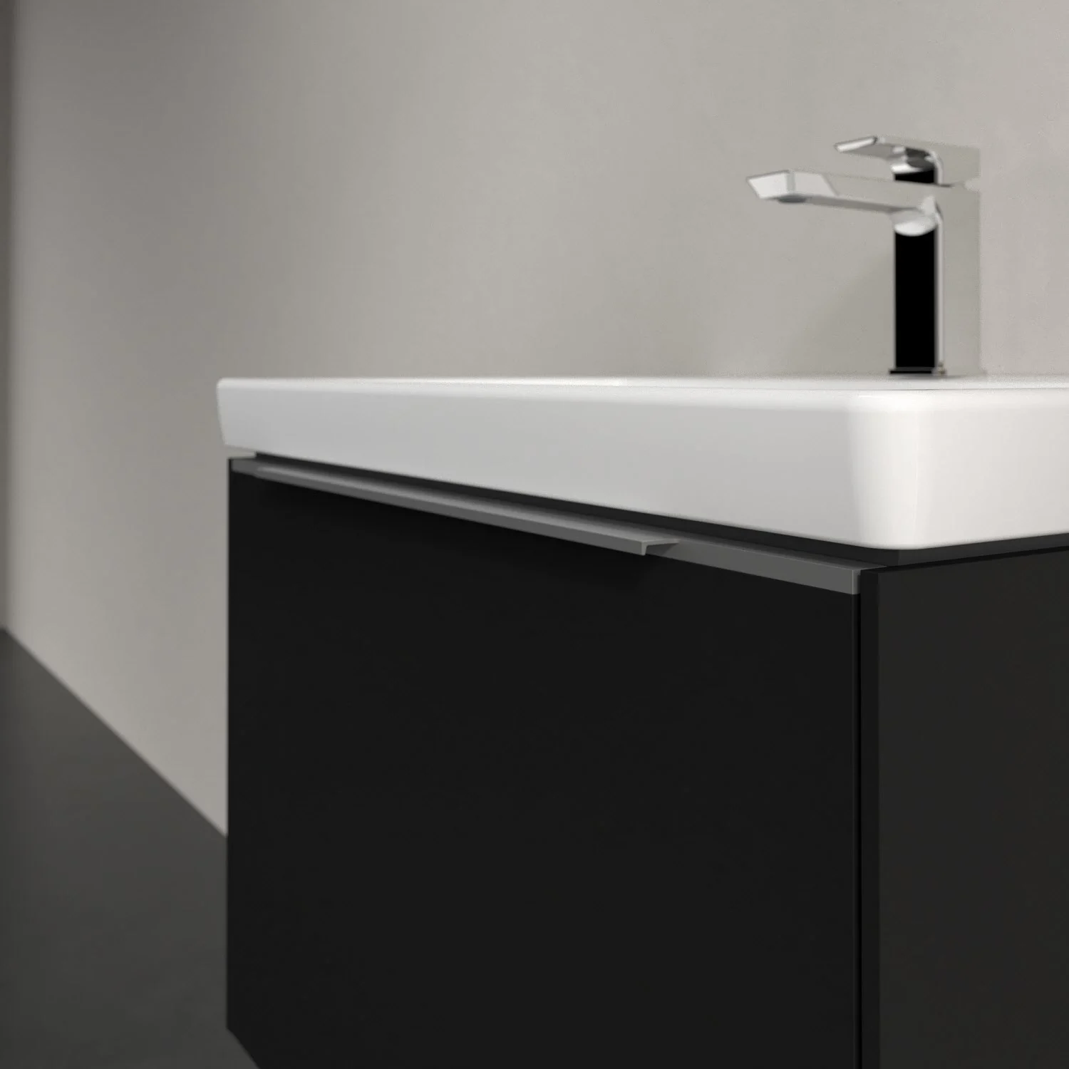 Umywalka z czarną szafką zbliżenie, Villeroy & Boch
