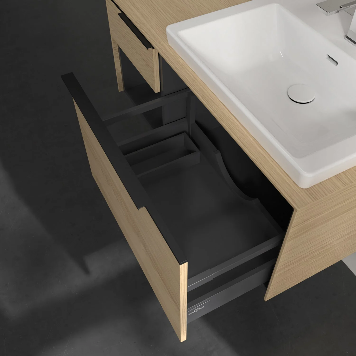 Umywalka z otwartą szufladą w drewnie, Villeroy & Boch