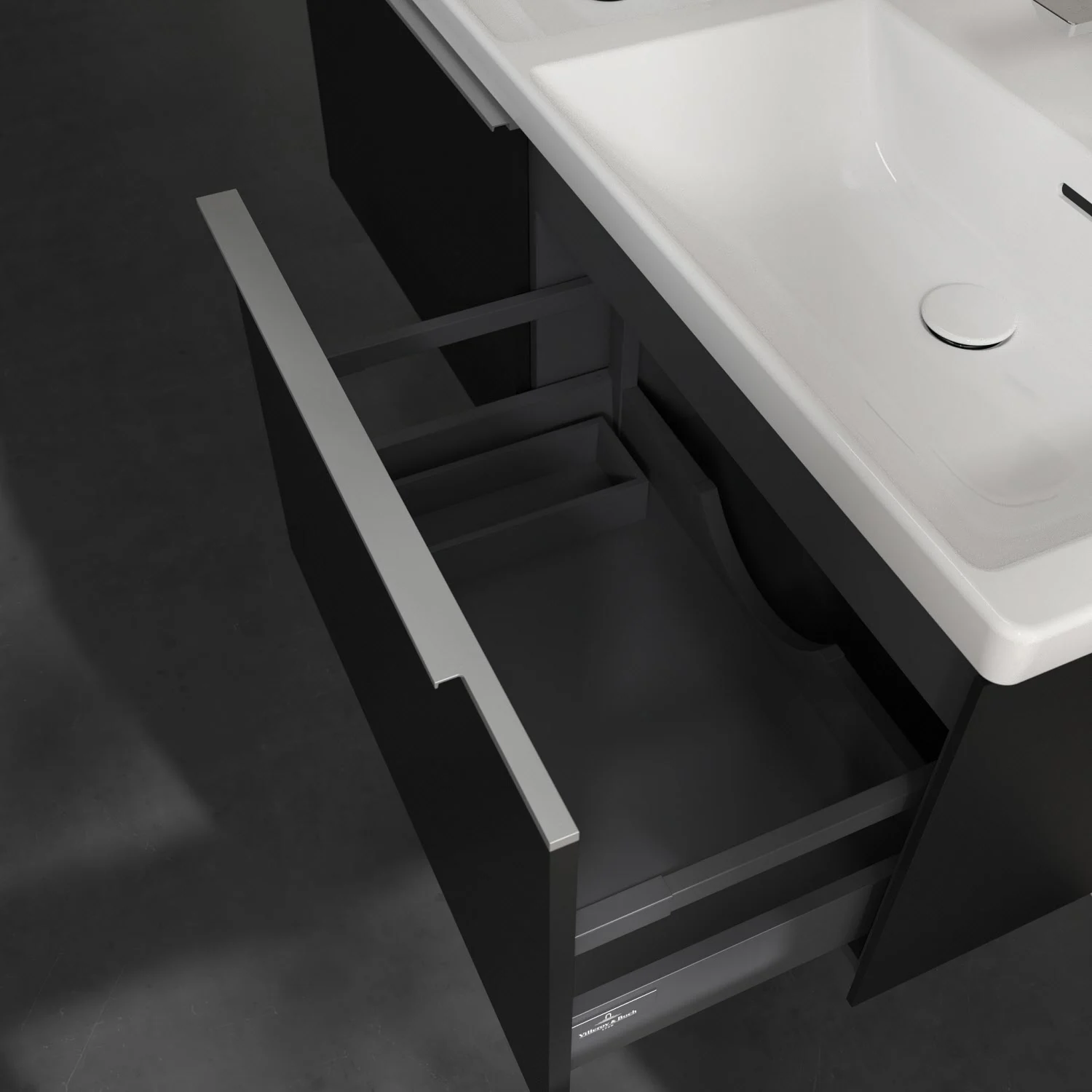 Umywalka z otwartą szufladą w czarnym kolorze, Villeroy & Boch