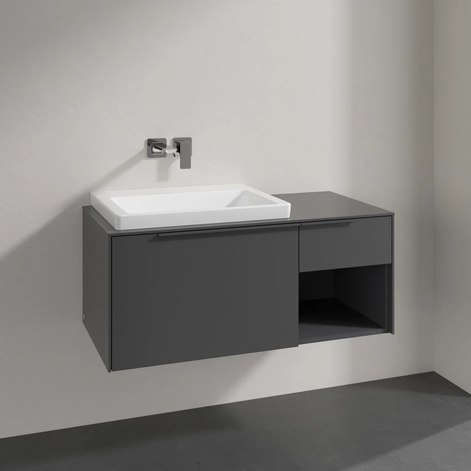 Szara umywalka z szafką w łazience, Villeroy & Boch