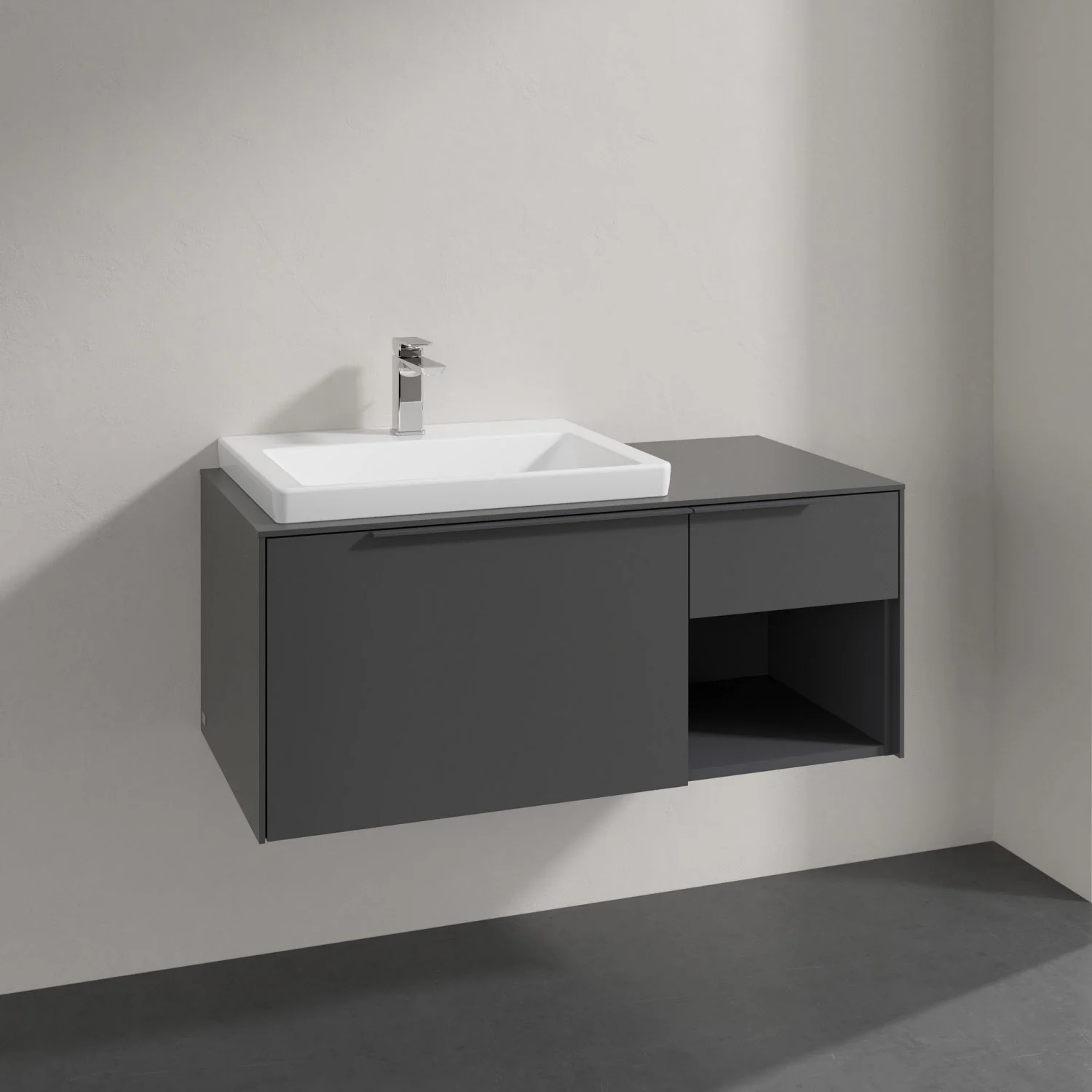 Szara umywalka z szafką w łazience, Villeroy & Boch