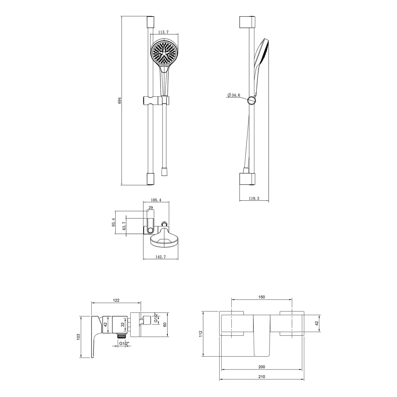 Villeroy & Boch Taro Duschgarnitur mit Brausestange, Handbrause und Aufputz-Duscharmatur Bild 5