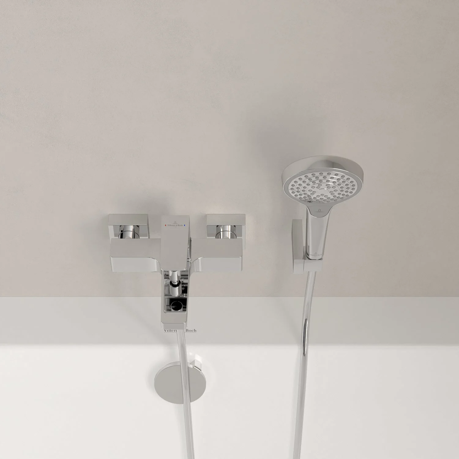 Chromowana armatura prysznicowa z góry z rączką, Villeroy & Boch