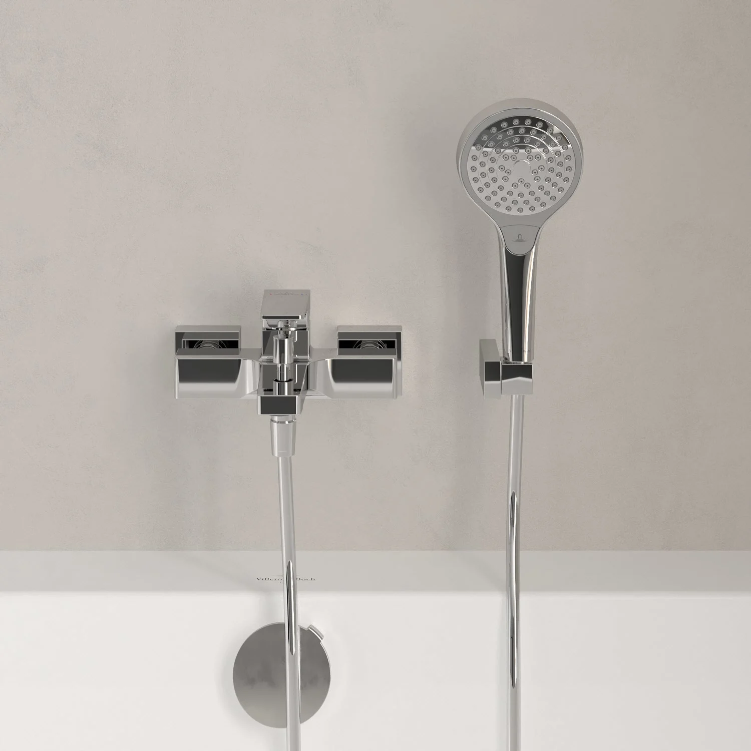 Chromowana armatura prysznicowa z rączką na ścianie, Villeroy & Boch
