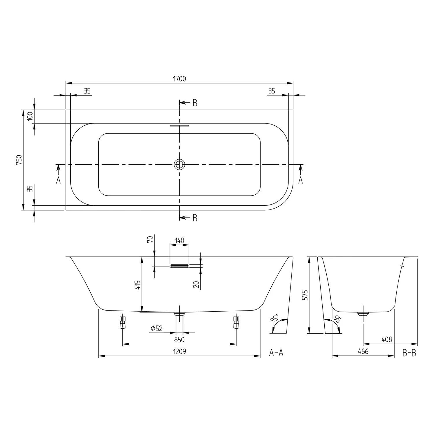 Villeroy & Boch Taro Vorwand-Badewanne 170 x 75 cm für Eckeinbau links Bild 5