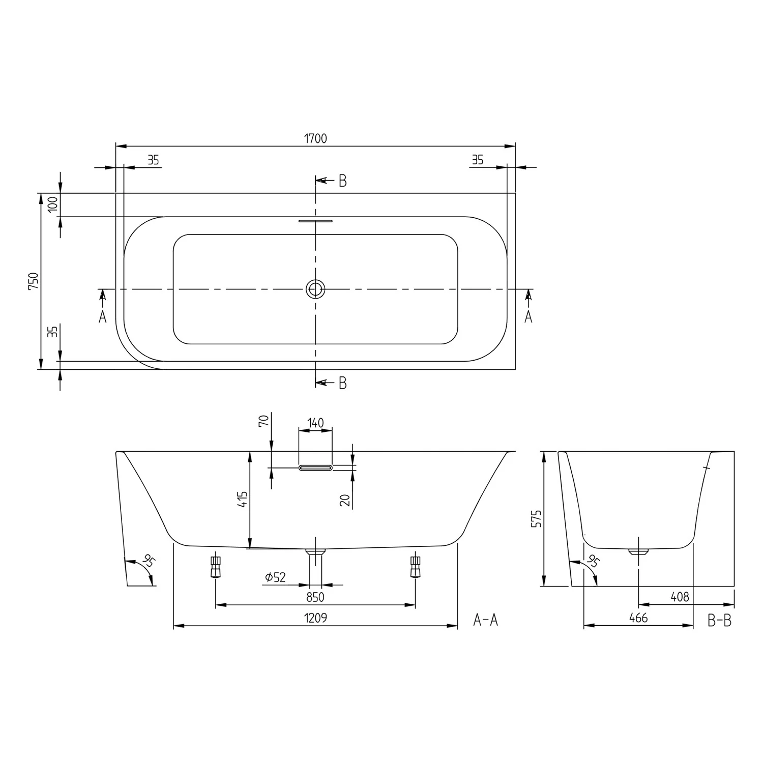 Villeroy & Boch Taro Vorwand-Badewanne 170 x 75 cm für Eckeinbau rechts Bild 5