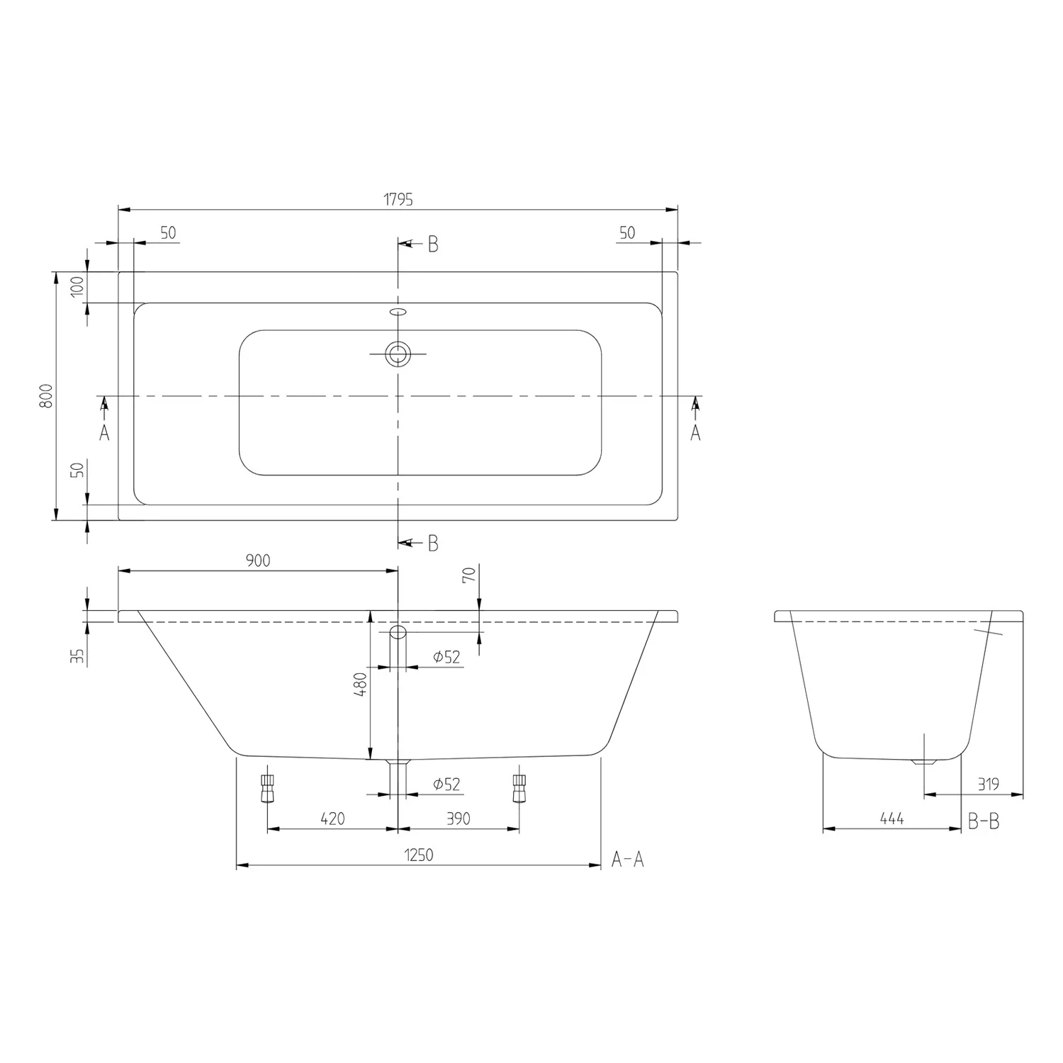 Villeroy & Boch Taro rechteckige Badewanne 180 x 80 cm Bild 5