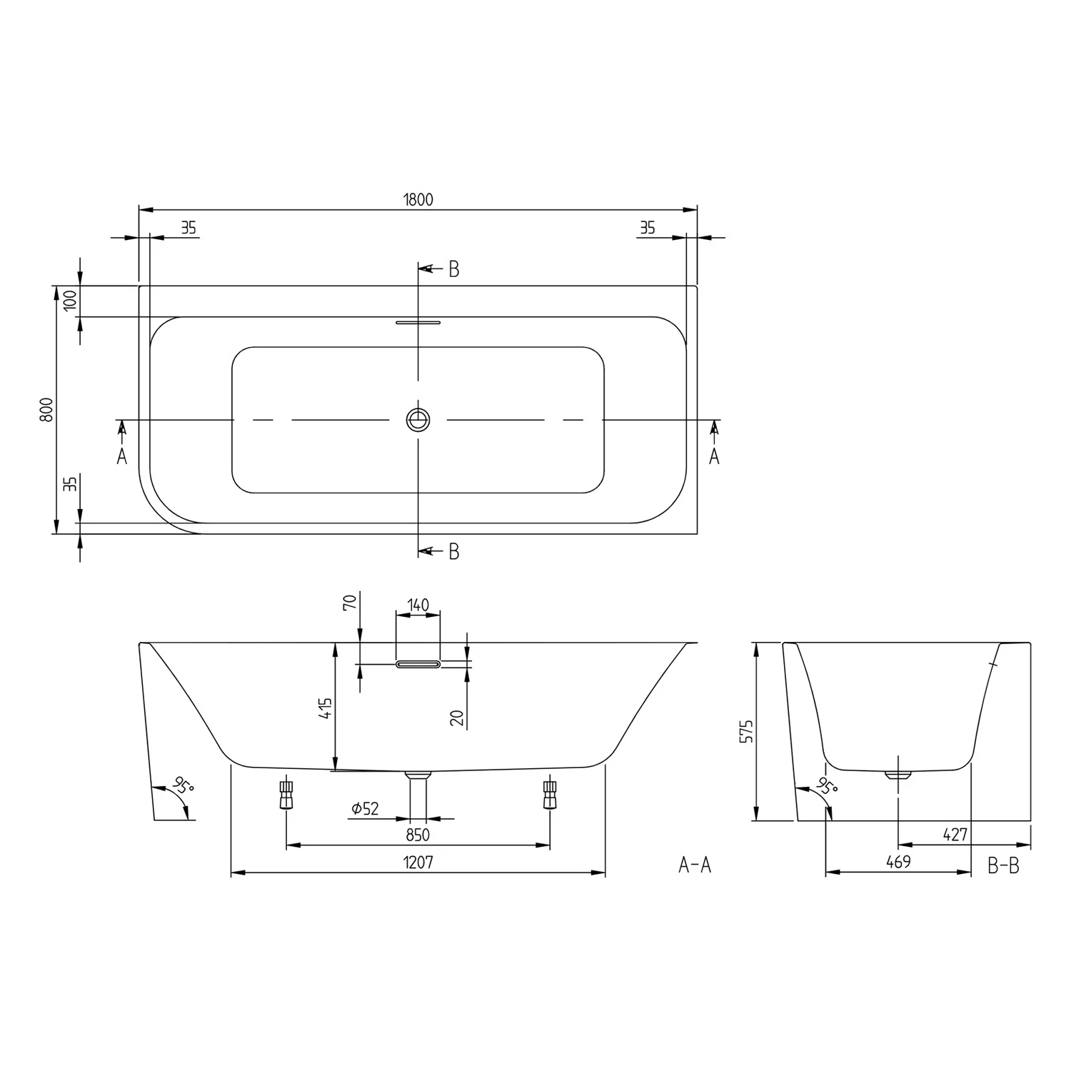 Villeroy & Boch Taro Vorwand-Badewanne 180 x 80 cm für Eckeinbau rechts Bild 5