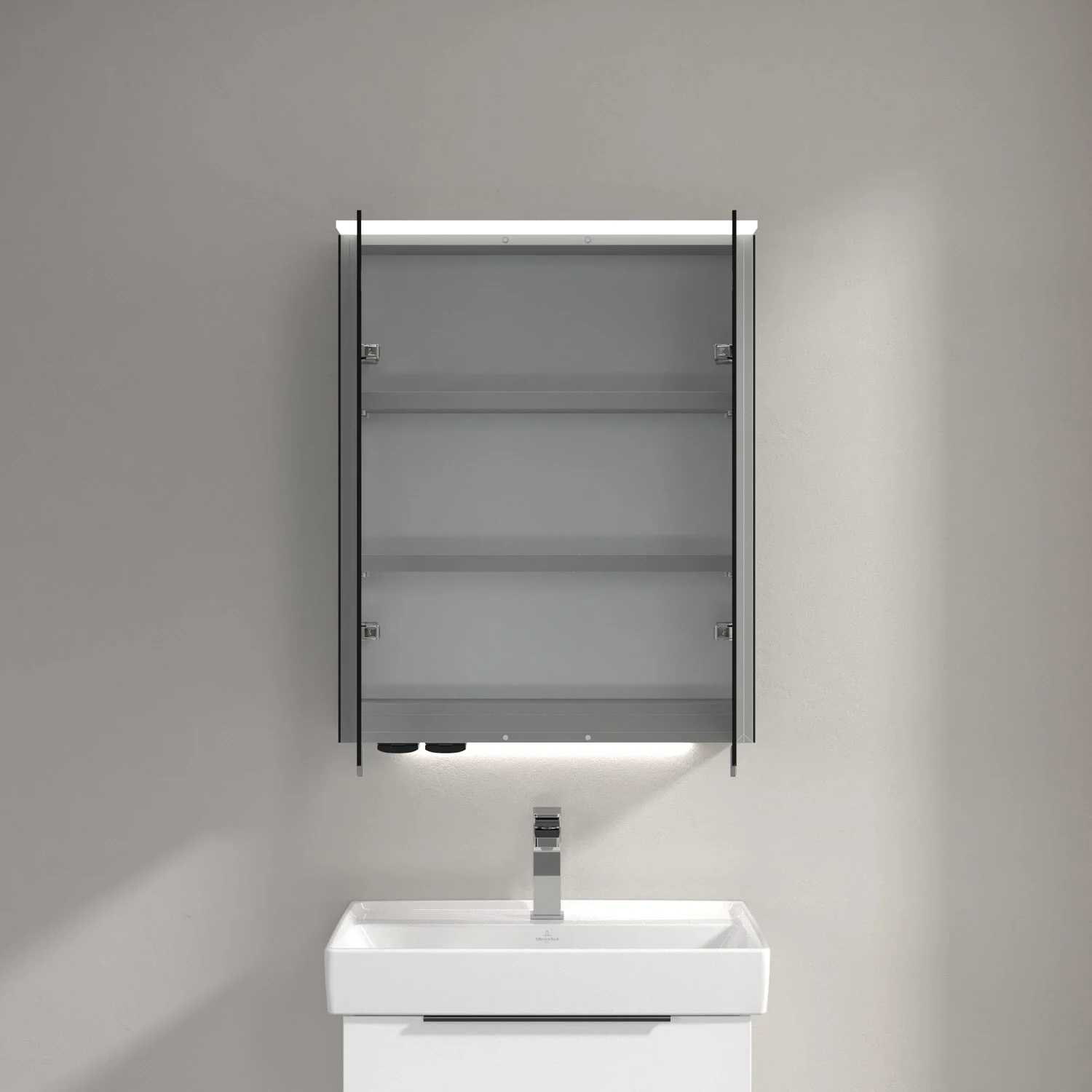 Villeroy & Boch Taro Spiegelschrank 60,7 cm mit 2 Türen, Lichtsegel, Waschplatzbeleuchtung und Vergrößerungsspiegel Bild 8