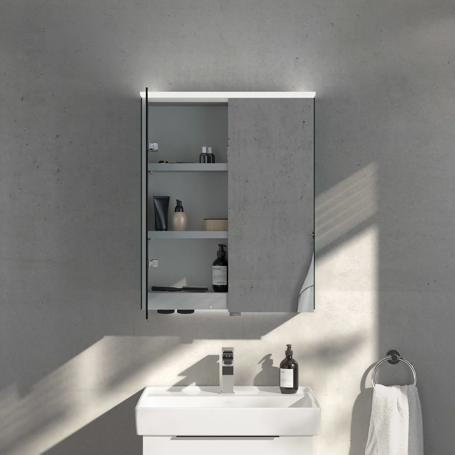 Villeroy & Boch Taro Spiegelschrank 60,7 cm mit 2 Türen, Lichtsegel, Waschplatzbeleuchtung und Vergrößerungsspiegel Bild 9