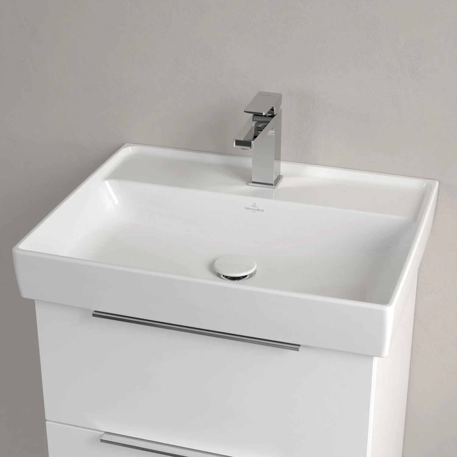 Villeroy & Boch Taro Waschtisch 60 cm mit CeramicPlus Beschichtung, 1 Hahnloch, ohne Überlauf