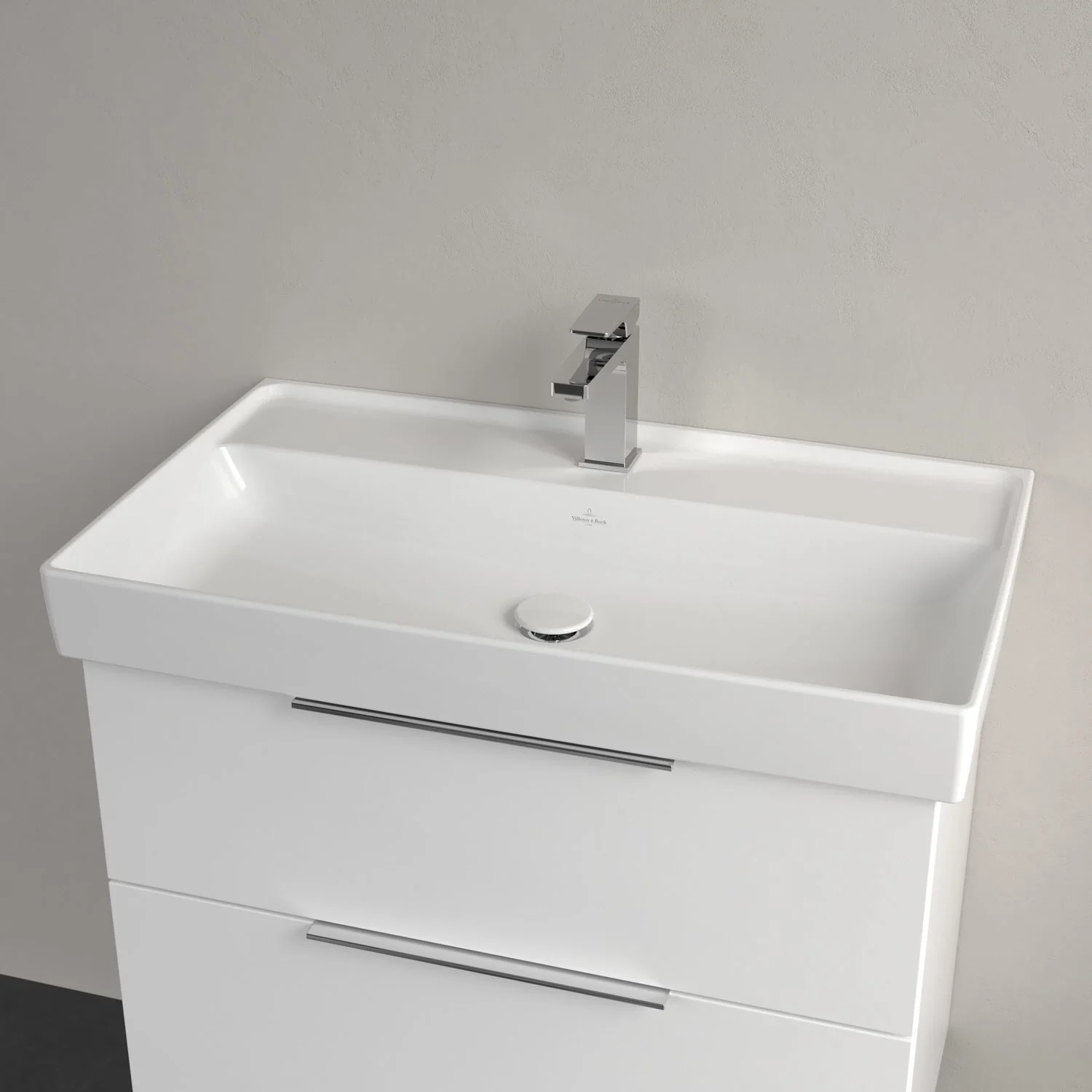 Villeroy & Boch Taro Waschtisch 80 cm mit CeramicPlus Beschichtung, 1 Hahnloch, ohne Überlauf