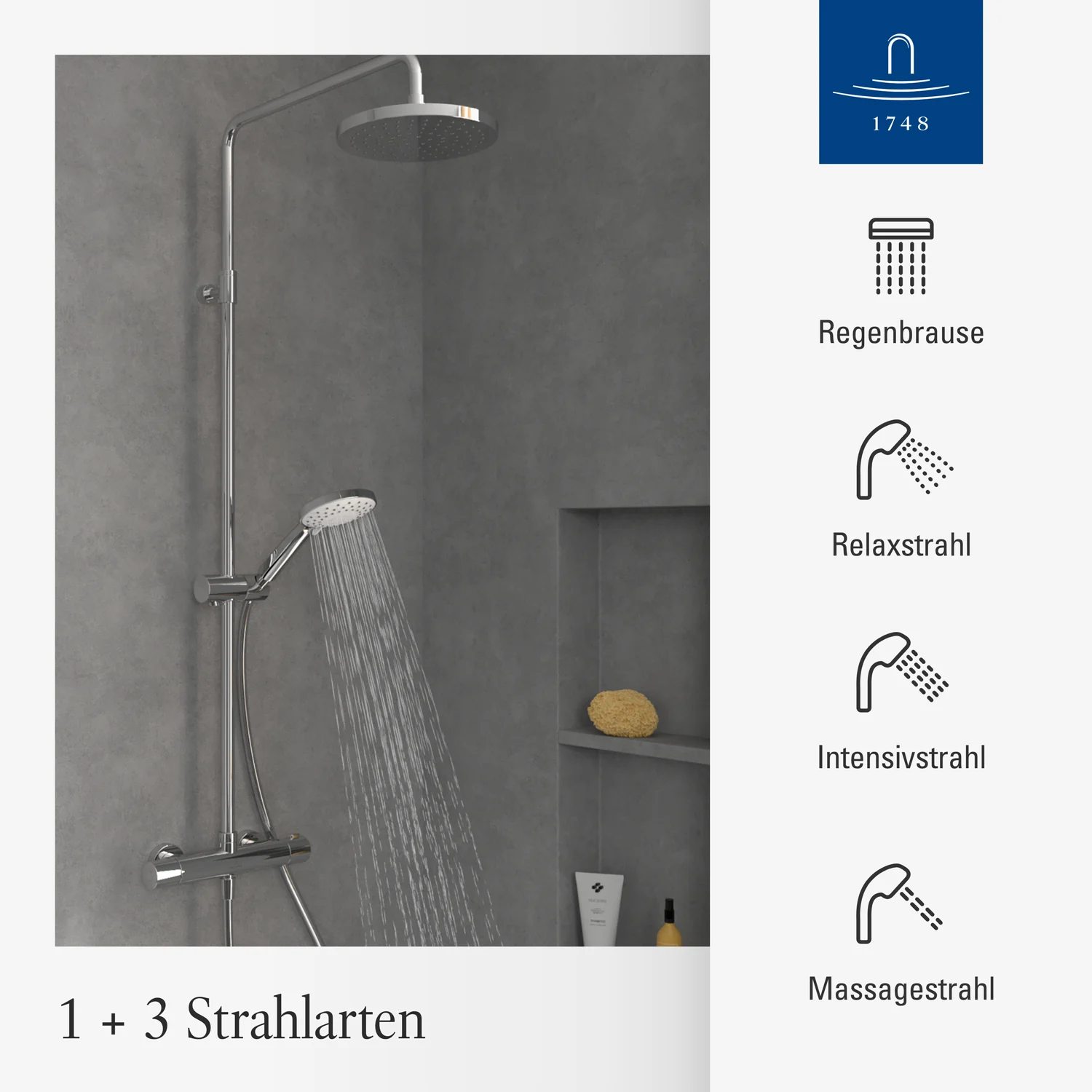 Villeroy & Boch Universal Showers Duschsystem mit drei Funktionen für Wandmontage Bild 4