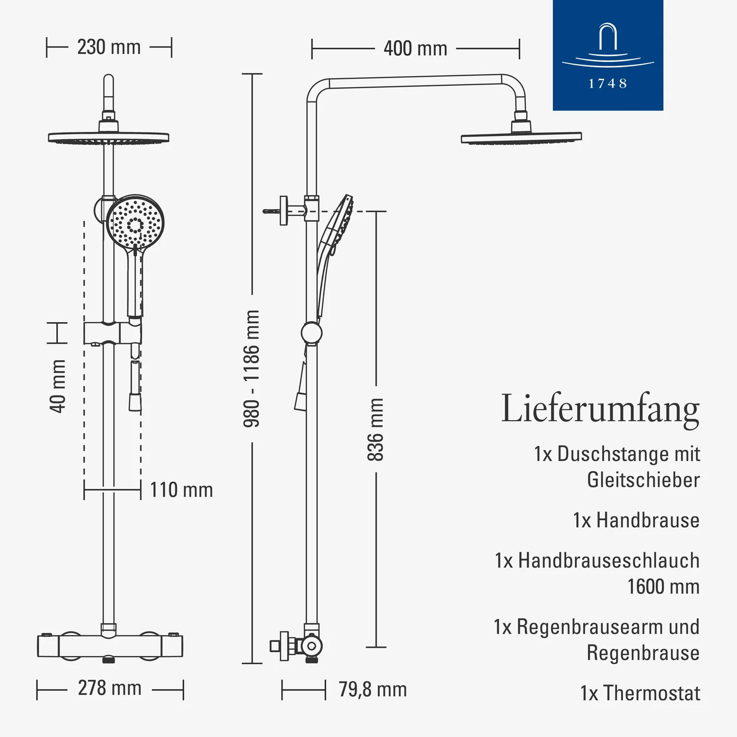 Villeroy & Boch Universal Showers Duschsystem mit drei Funktionen für Wandmontage Bild 7