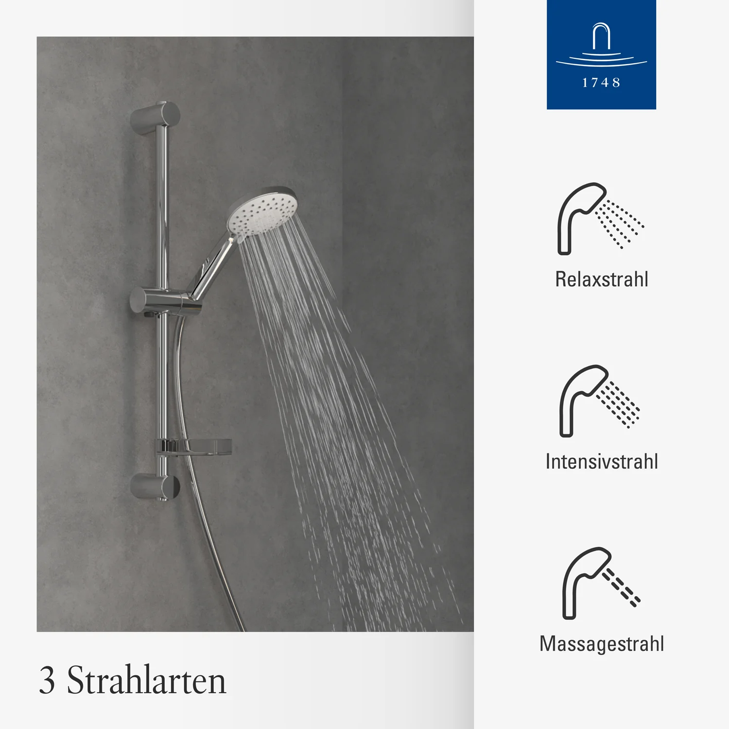 Villeroy & Boch Universal Showers Duschgarnitur mit drei Funktionen für Wandmontage Bild 3
