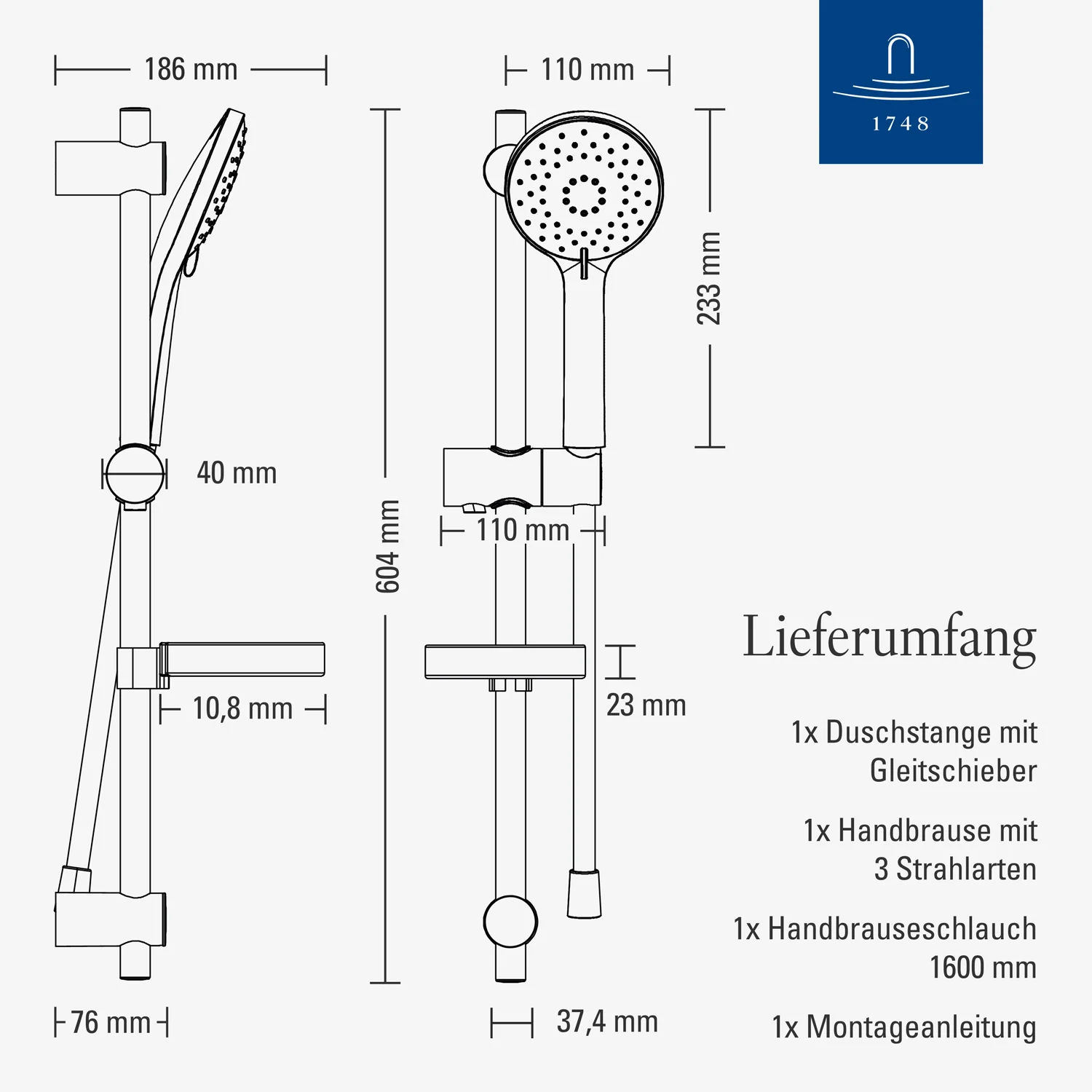 Villeroy & Boch Universal Showers Duschgarnitur mit drei Funktionen für Wandmontage Bild 6