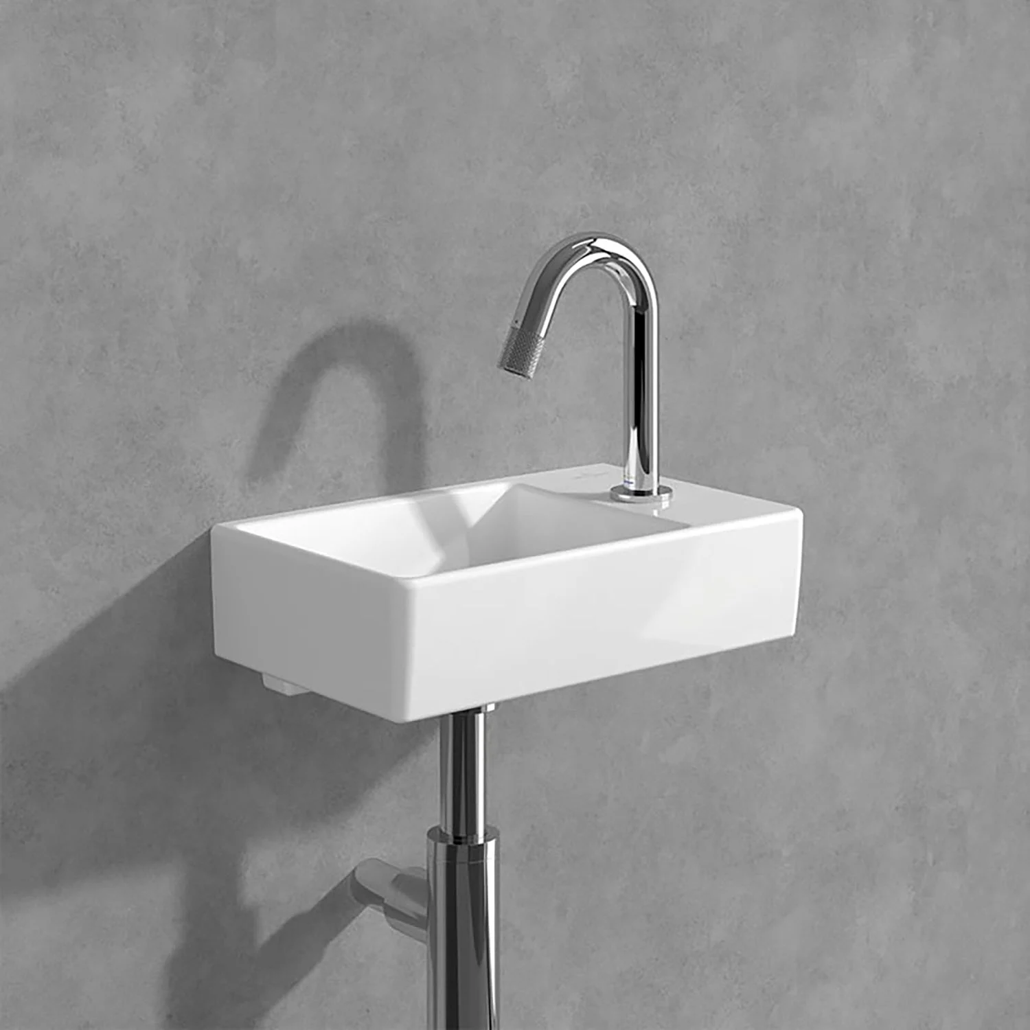 Biała umywalka z srebrną baterią, Villeroy & Boch
