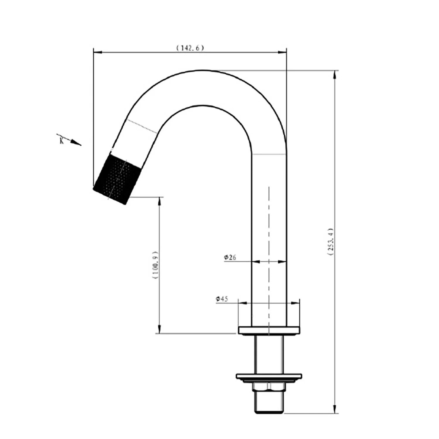 Rysunek techniczny kranu z wymiarami, Villeroy & Boch