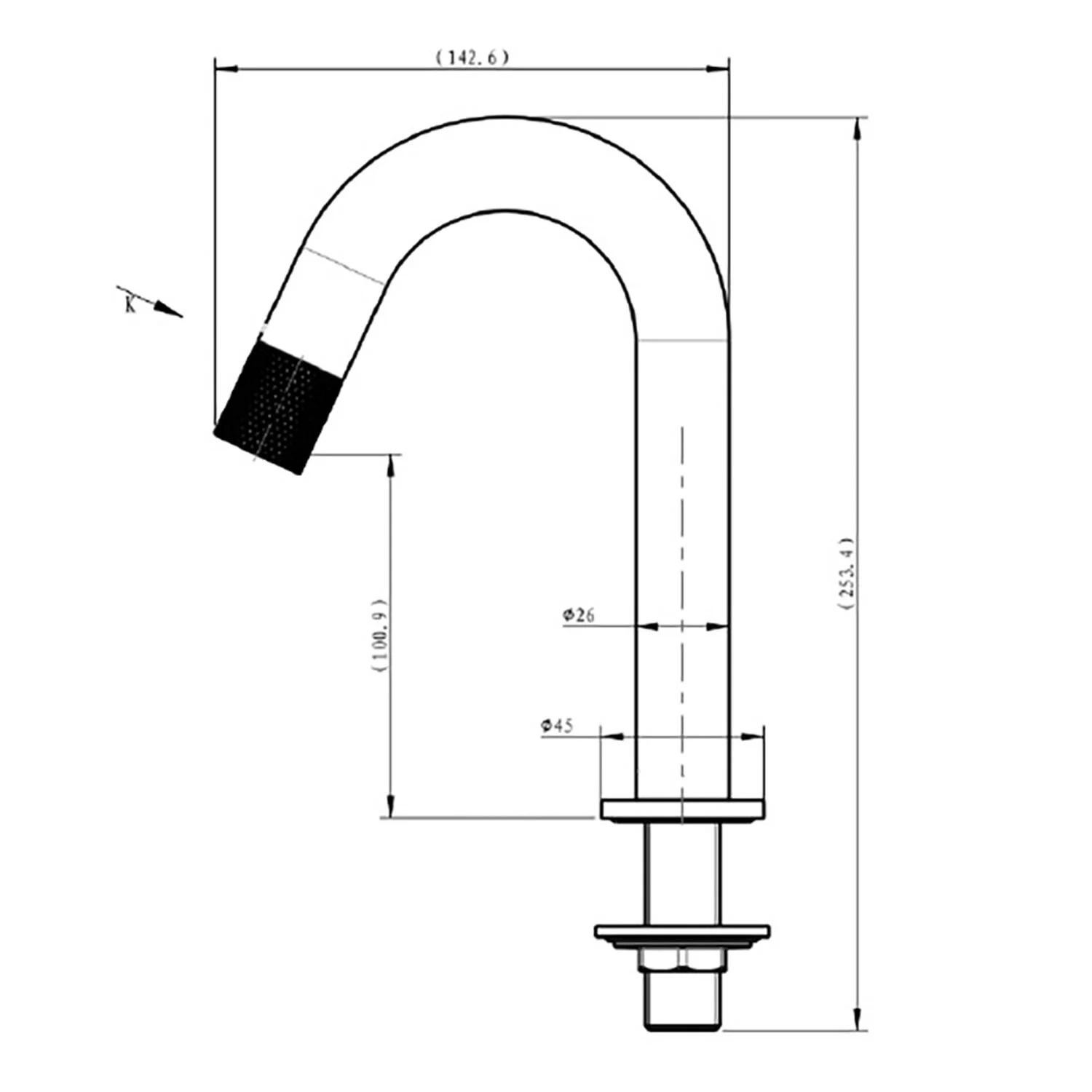 Rysunek techniczny kranu z wymiarami, Villeroy & Boch
