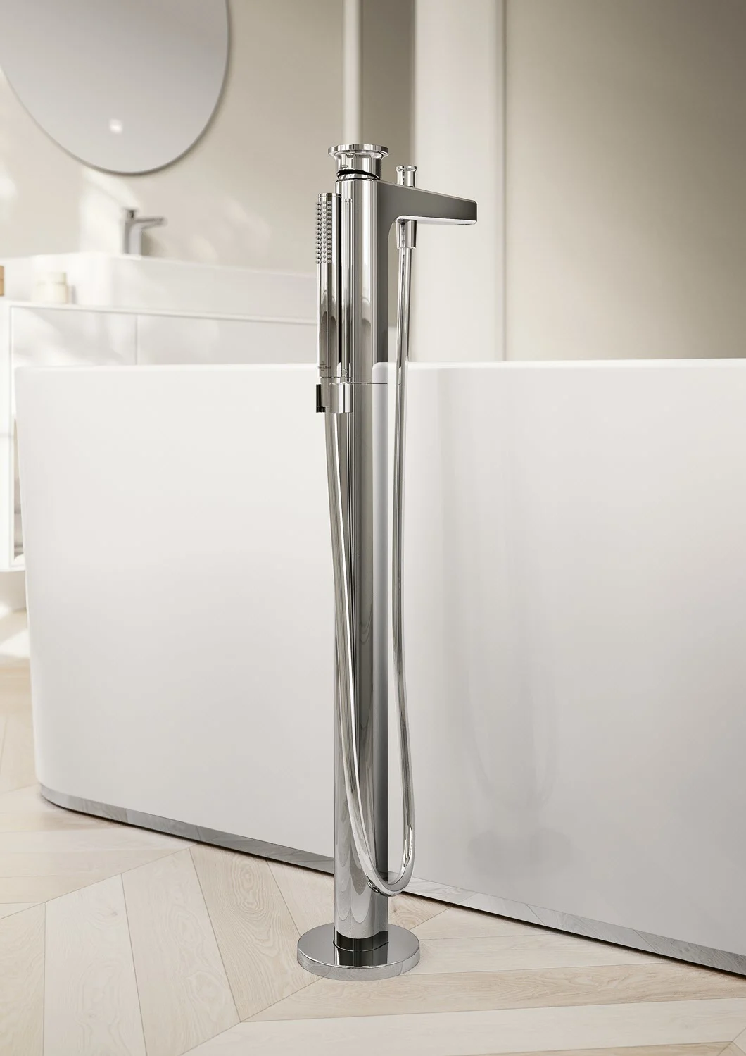 Wolnostojąca chromowana bateria obok wanny, Villeroy & Boch
