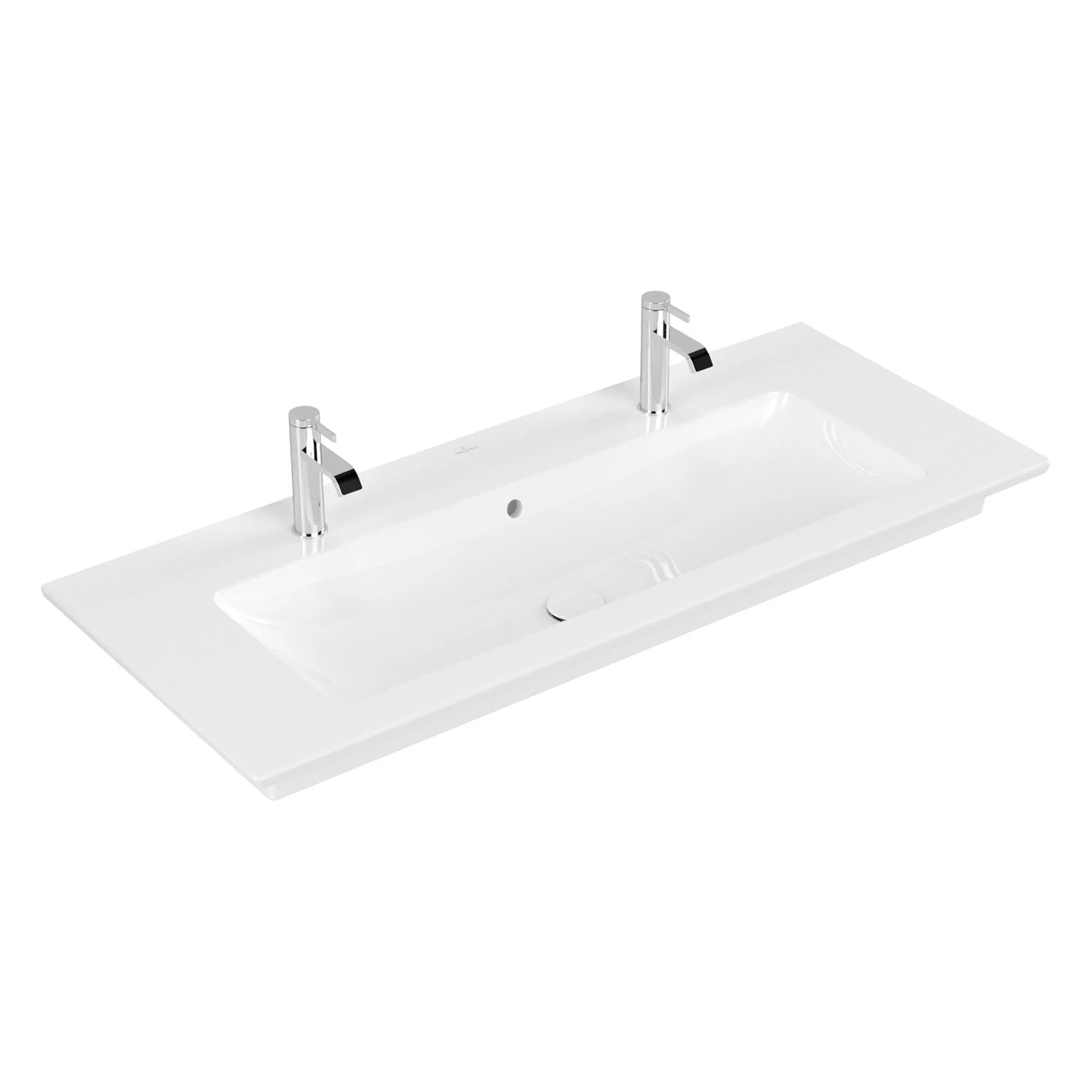 Biała podwójna umywalka z dwoma kranami, Villeroy & Boch