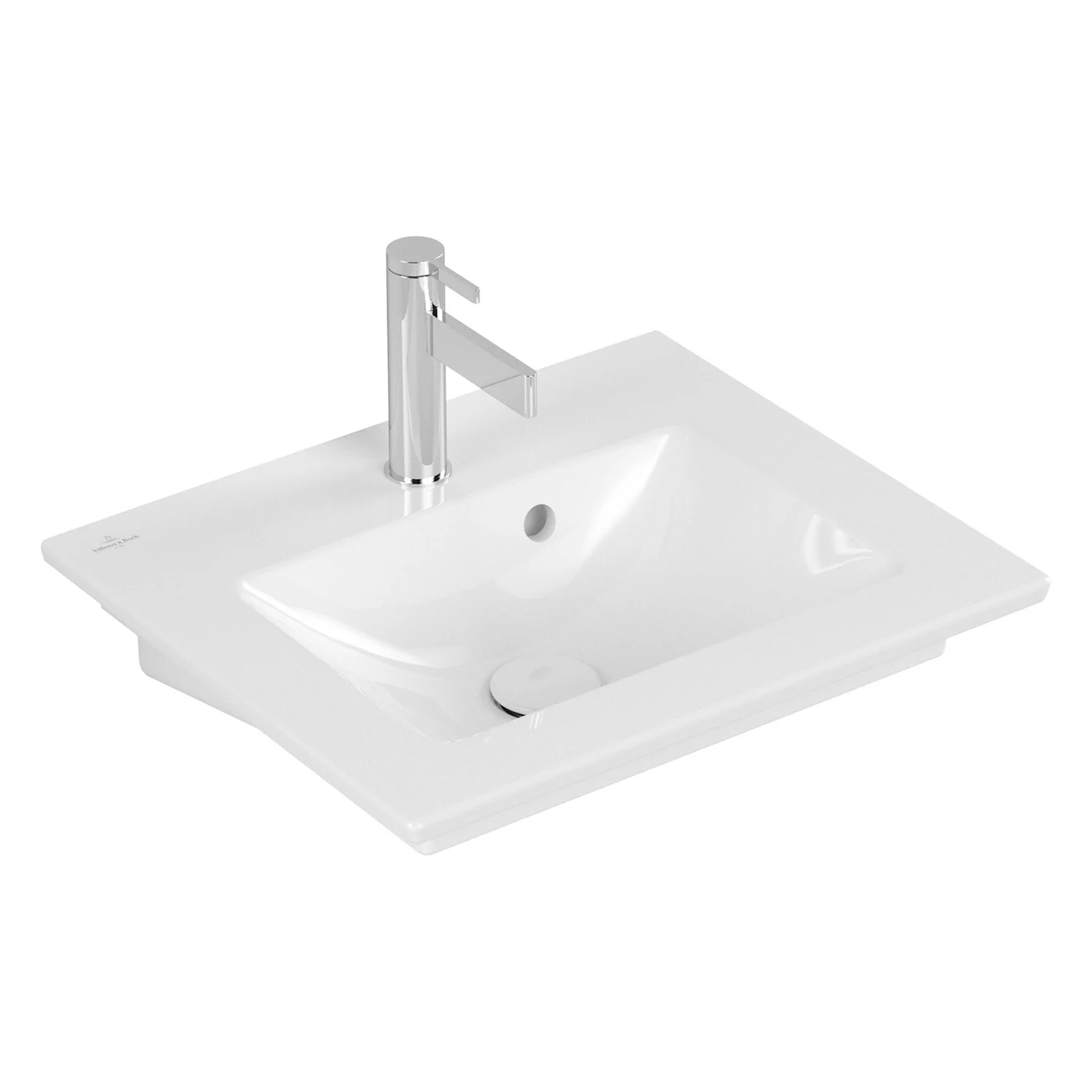 Biała umywalka z baterią w widoku bocznym, Villeroy & Boch
