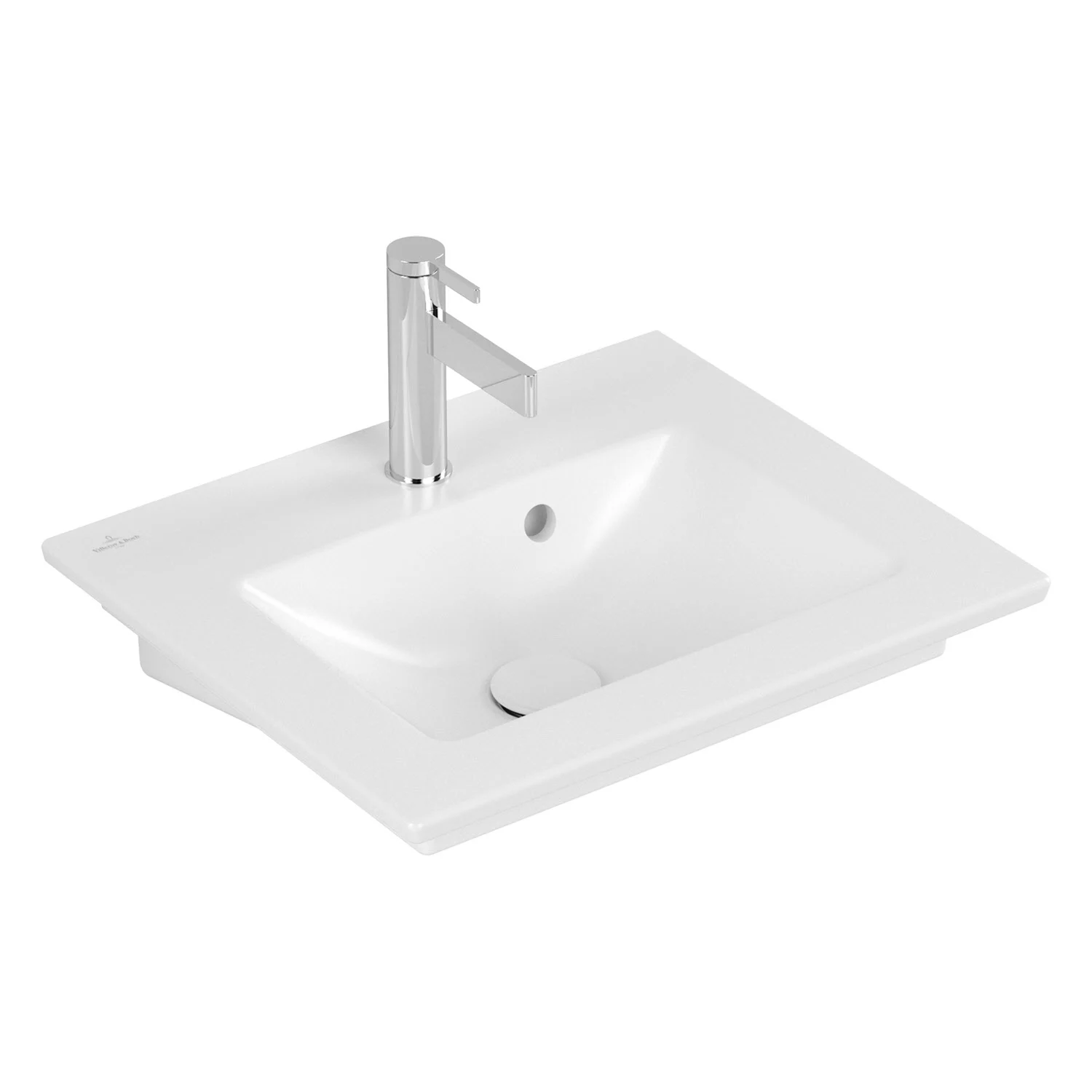 Biała umywalka z baterią w widoku bocznym, Villeroy & Boch