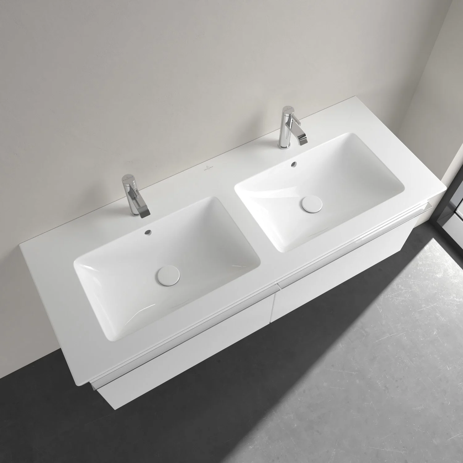 Villeroy & Boch Venticello Schrank-Doppelwaschtisch 130 x 50 cm, mit 2 Hahnlöchern, mit Überlauf