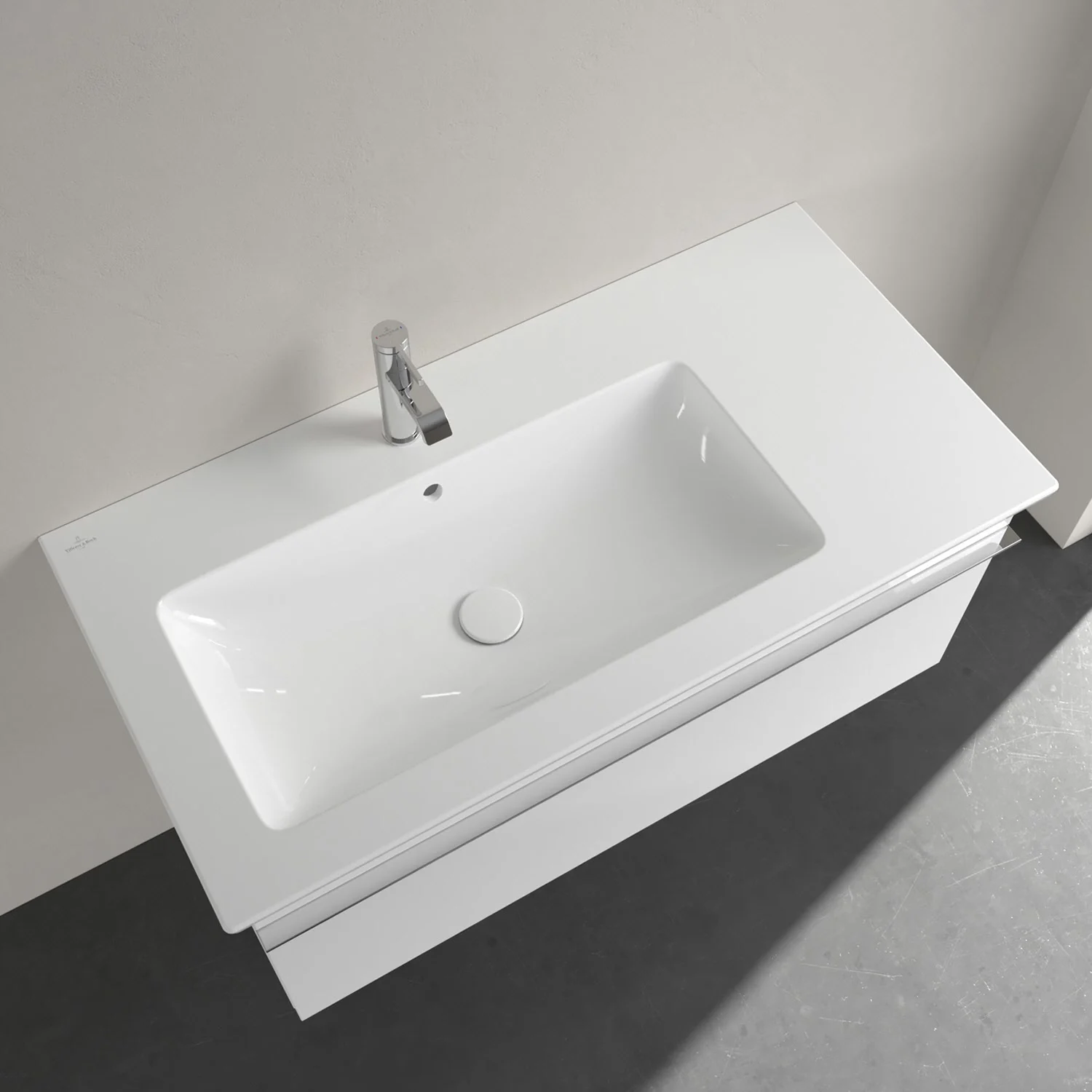 Villeroy & Boch Venticello Schrankwaschtisch 100 x 50 cm, mit 1 Hahnloch, mit Überlauf, Becken links