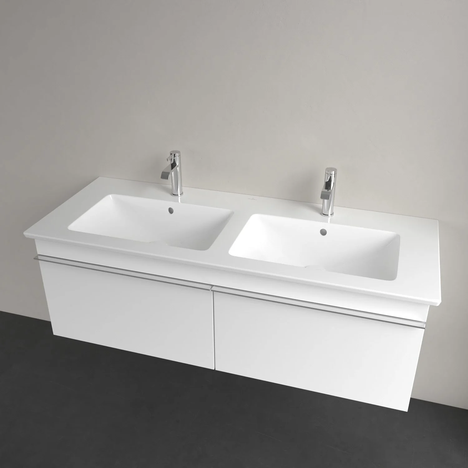 Villeroy & Boch Venticello Schrank-Doppelwaschtisch 130 x 50 cm, mit 2 Hahnlöchern, mit Überlauf Bild 4