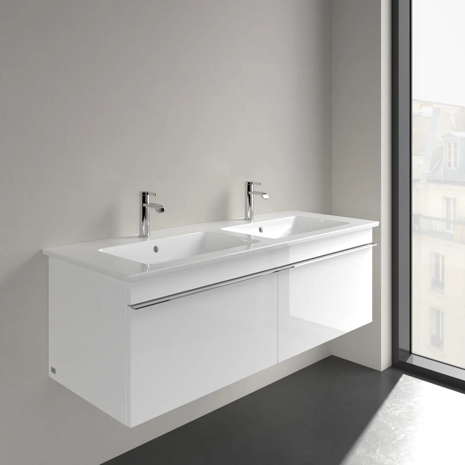 Villeroy & Boch Venticello Schrank-Doppelwaschtisch 130 x 50 cm, mit 2 Hahnlöchern, mit Überlauf Bild 6