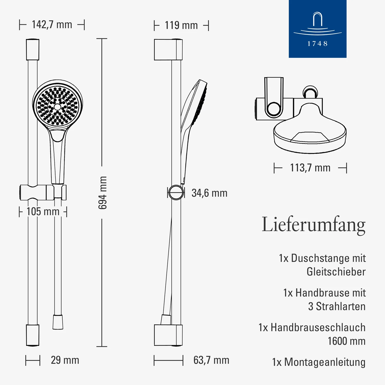 Villeroy & Boch Verve Showers Duschgarnitur mit drei Strahlarten Bild 7