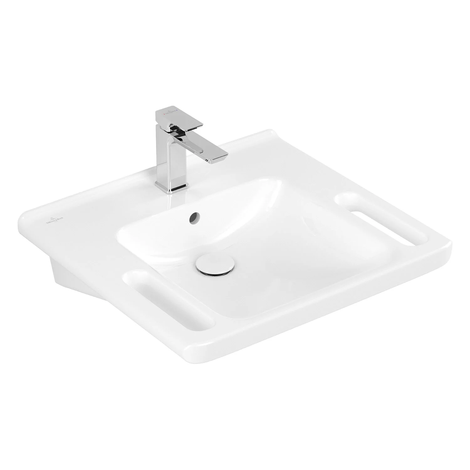 Biała umywalka z baterią widok z boku, Villeroy & Boch
